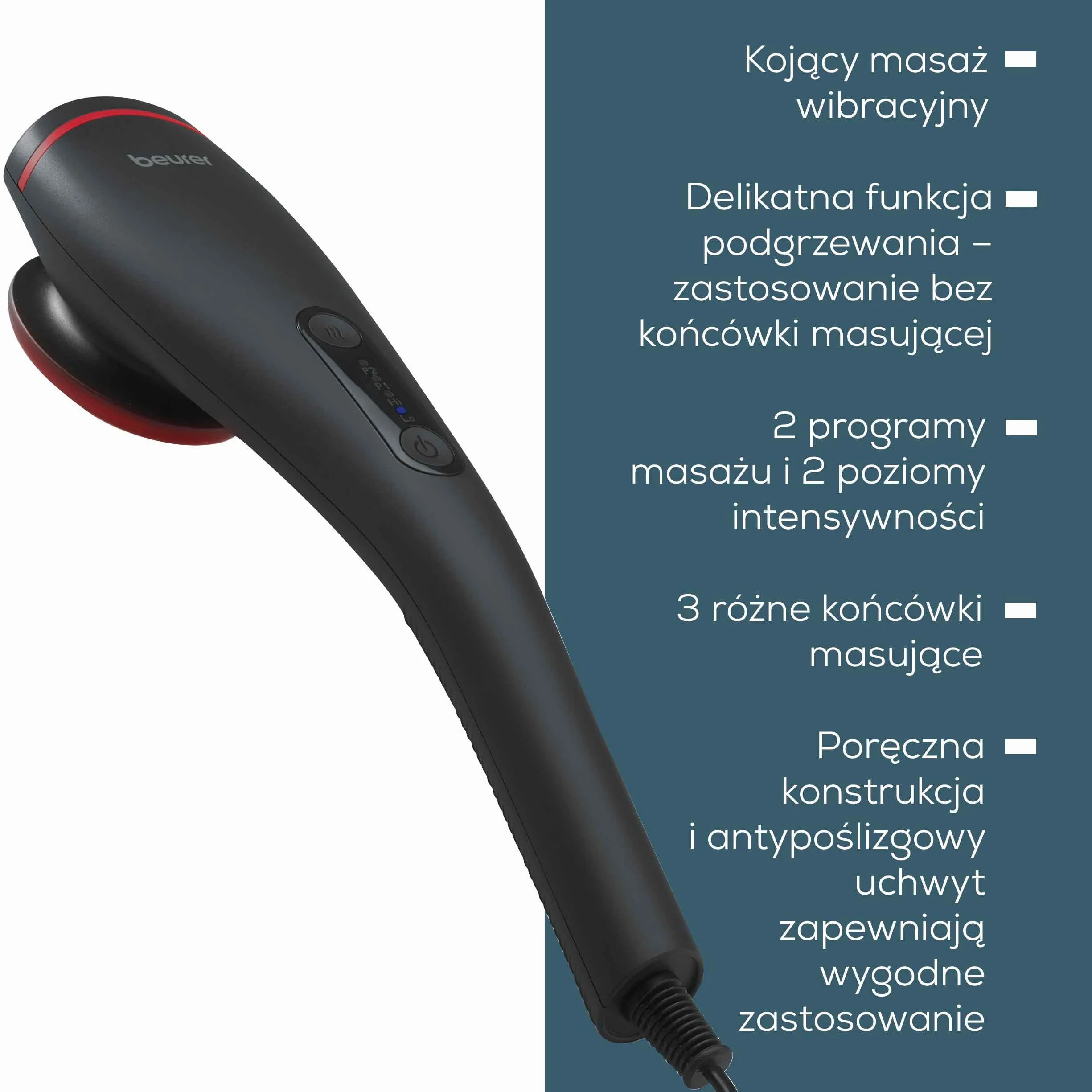 Beurer MG 24 masażer mięśni z funkcją podgrzewania, relaksujący masaż wibracyjny, 2 programy masażu, 2 poziomy intensywności, 3 nasadki masujące, do stosowania na całym ciele, czarny
