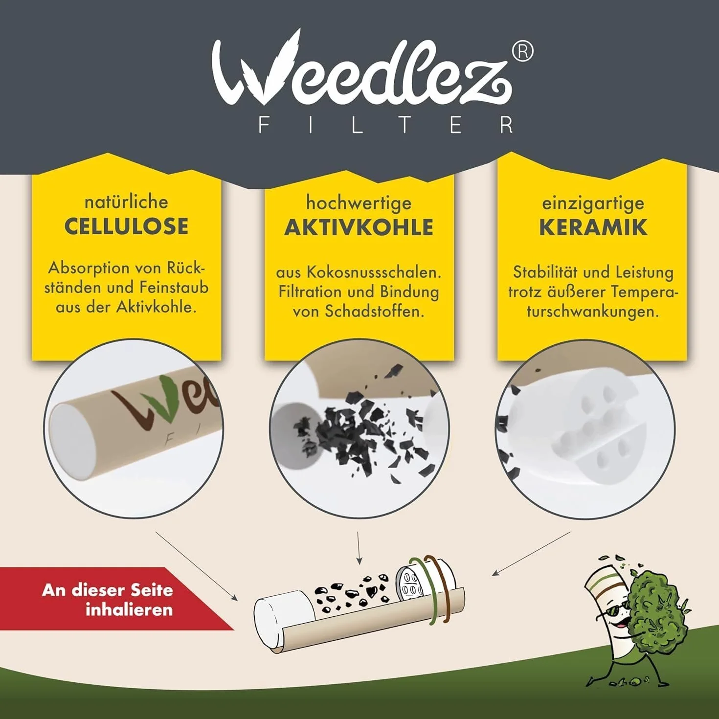SmartFilter ø 7 mm – Big Flow | 50 sztuk | filtr z węglem aktywnym z celulozą, ceramiką i wegańskim węglem aktywnym z łupiny orzecha kokosowego | mniej szkodliwych i łagodne doznania podczas