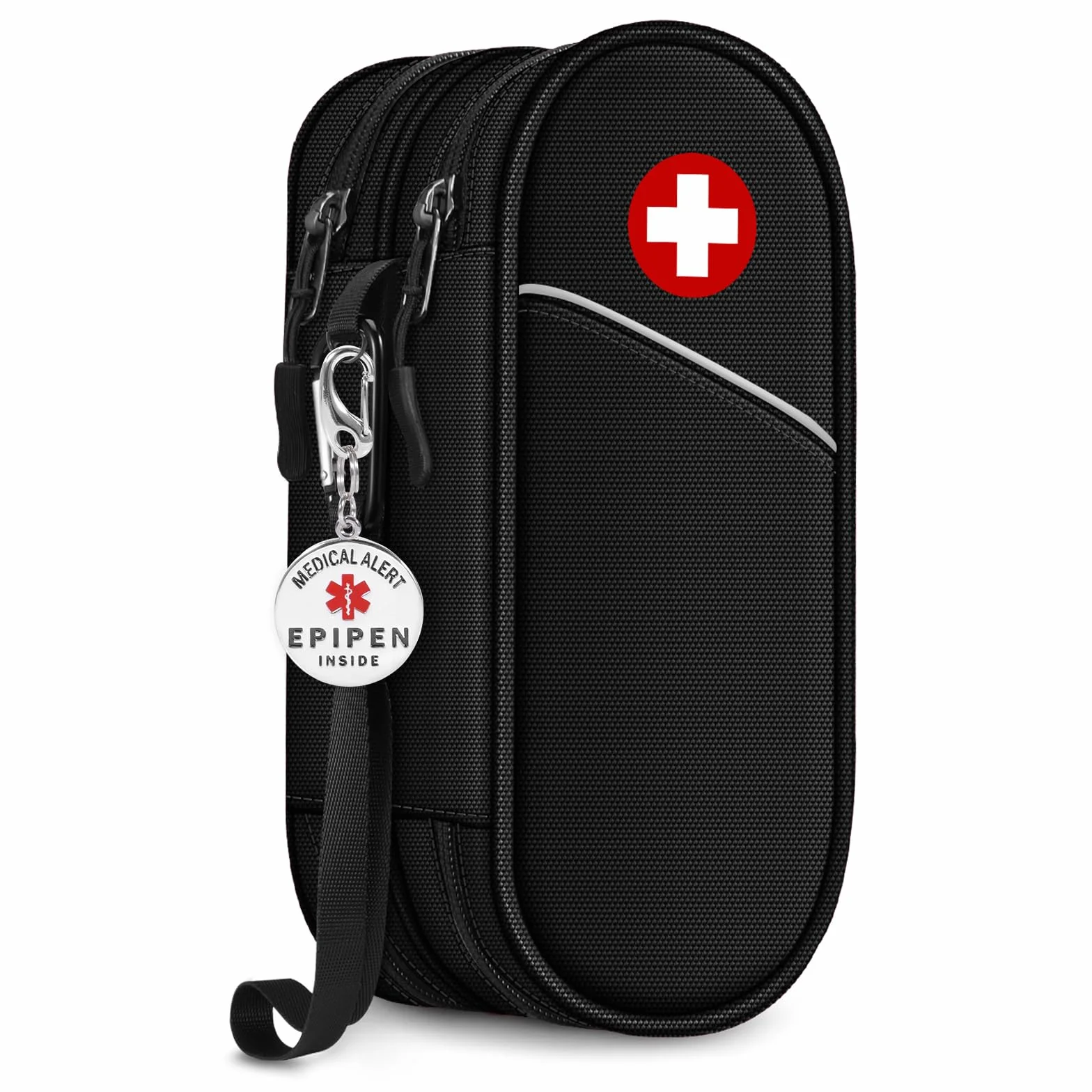 SITHON EpiPen medyczna torba do przenoszenia z breloczkiem do kluczy Epipen Inside, przenośny, dwuwarstwowy organizer na 2 EpiPens, inhalator na astmę, antyhistaminowy, Auvi-Q,, czarny, THJFA42EU
