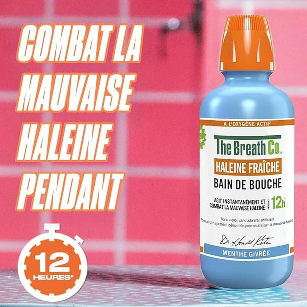 The Breath Co - Bezalkoholowy płyn do płukania jamy ustnej - Formuła opracowana przez dentystę - Świeży Oddech przez 12 godzin* - Mrożona mięta, 500ml