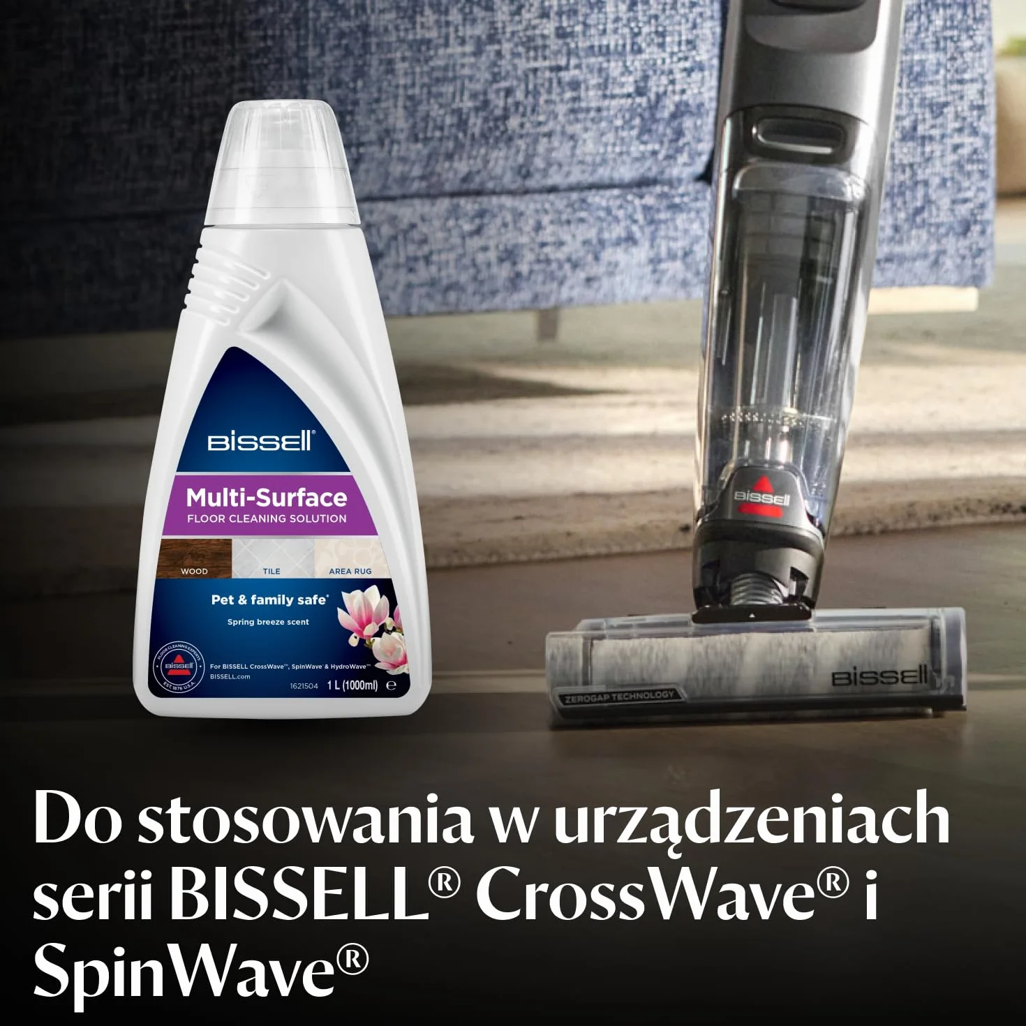 BISSELL Multi-Surface Floor Cleaning Solution, do odkurzaczy BISSELL CrossWave i SpinWave, 1 l, codzienne czyszczenie szczelnych, twardych podłóg i dywaników, 1789L