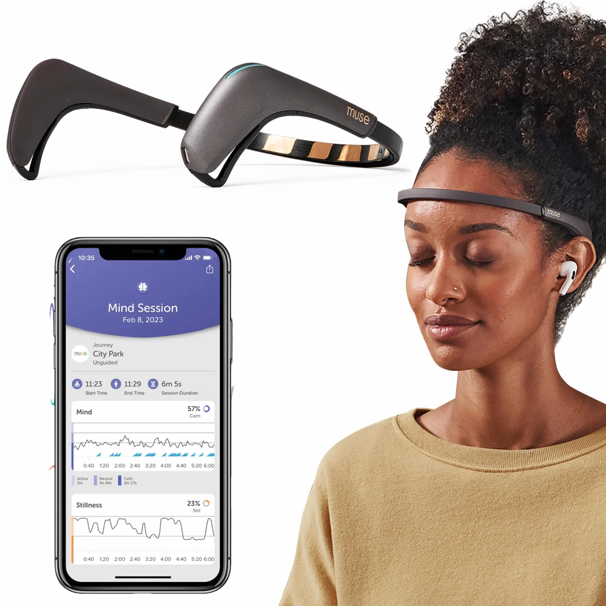 MUSE 2 Opaska na głowę z czujnikiem mózgu EEG USB-C do medytacji biofeedback