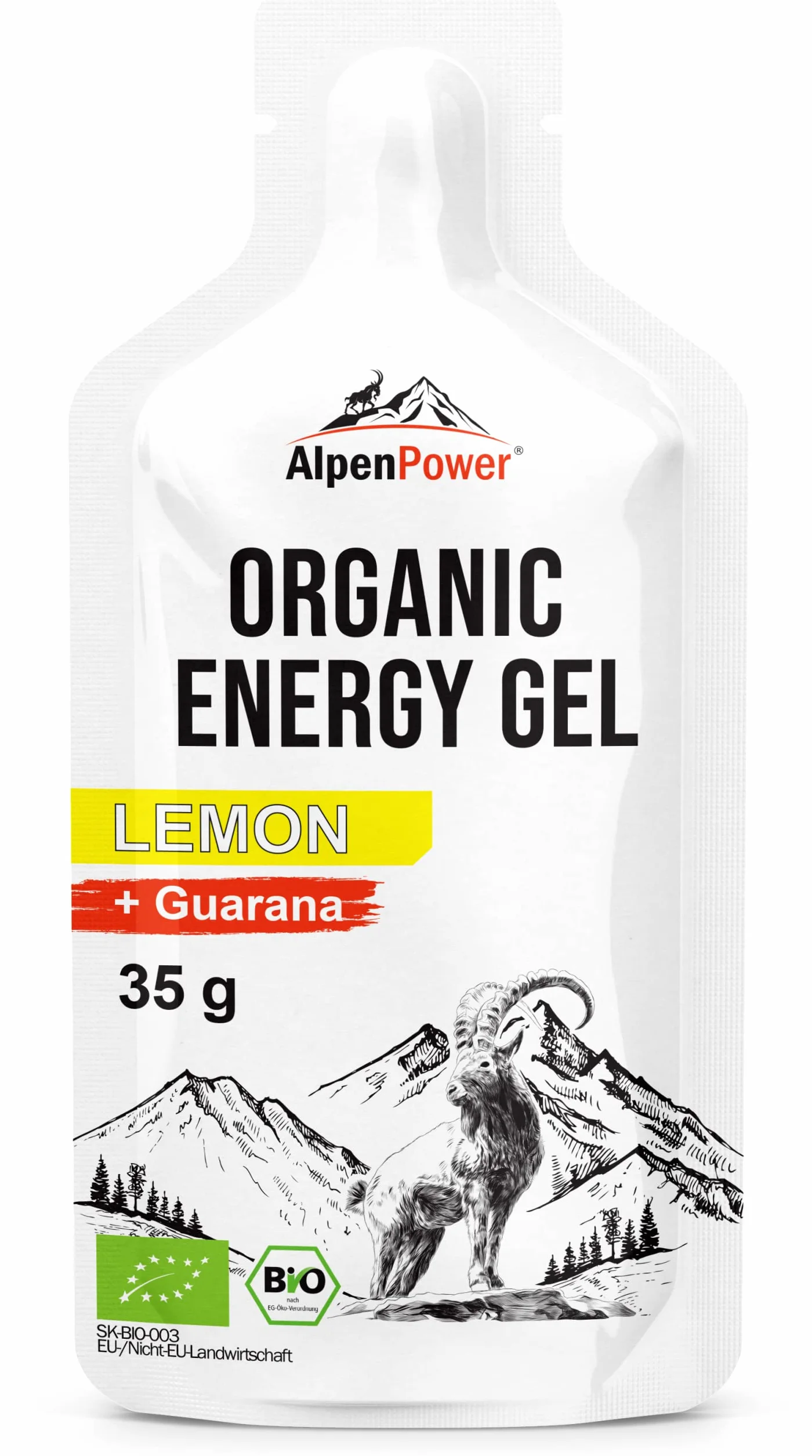 AlpenPower Bio Energy Gel Lemon 12 x 35 g I 100% naturalne składniki, z kofeiną z guarany, szybka i długotrwała energia, bez dodatków, idealny do sportów wytrzymałościowych