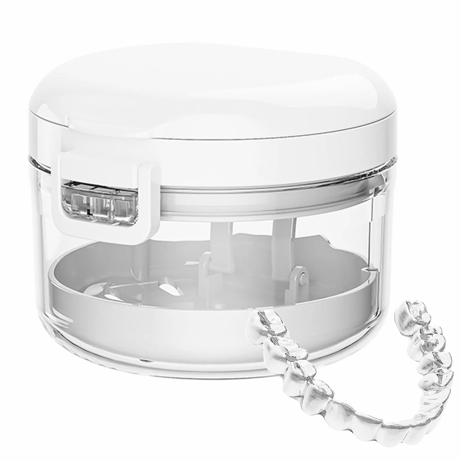 Retainer Cleaner Case - White PP ABS Bath Cup | 9.5x9.5x7cm 97g Aligner Cleaner with Removal Tool, Compact Retainer Storage Box for Women Men Care Home Travel Hygiene Organizer