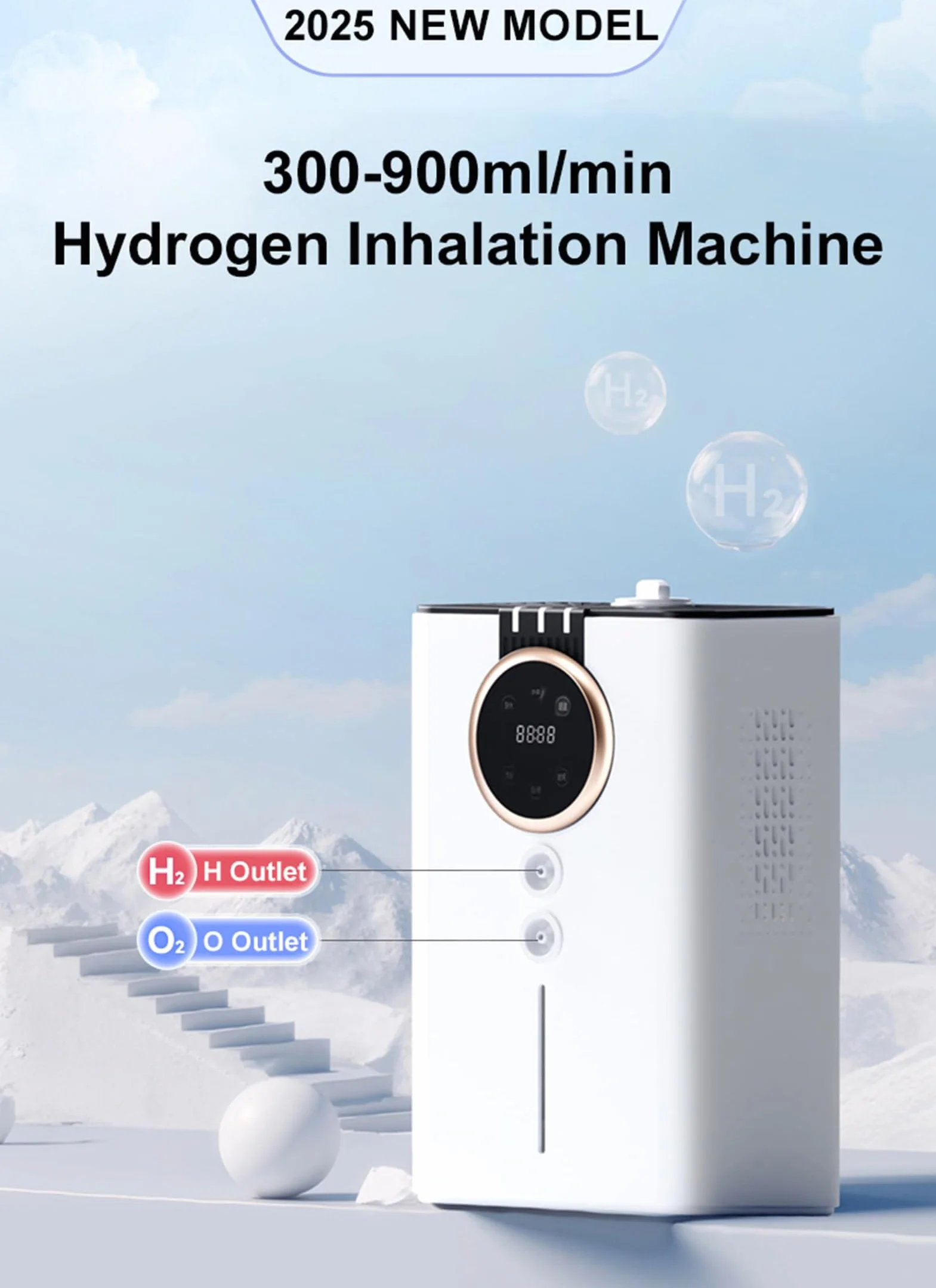 Przenośny inhalator wodorowy, inhalator z dwoma portami, gaz Browns o czystości 99,99%, regulowany przepływ, 6-godzinny timer, generator wody wodorowej PEM 900ml