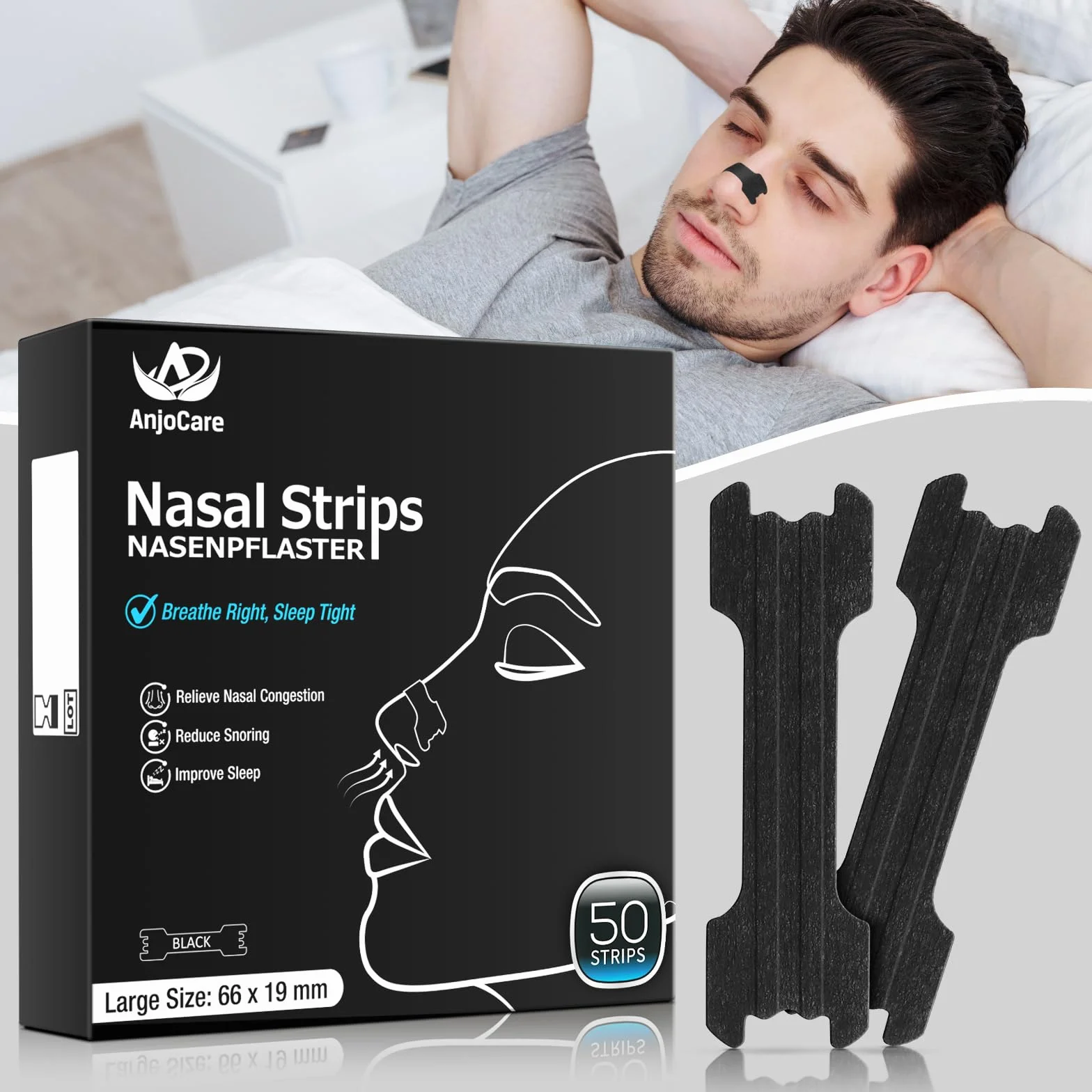 50szt Paski do nosa, Extra Strength Paski do nosa, aby zatrzymać chrapanie i złagodzić przekrwienie błony śluzowej nosa, Anti Snore Paski do nosa, aby pomóc oddychać dla lepszego snu w nocy