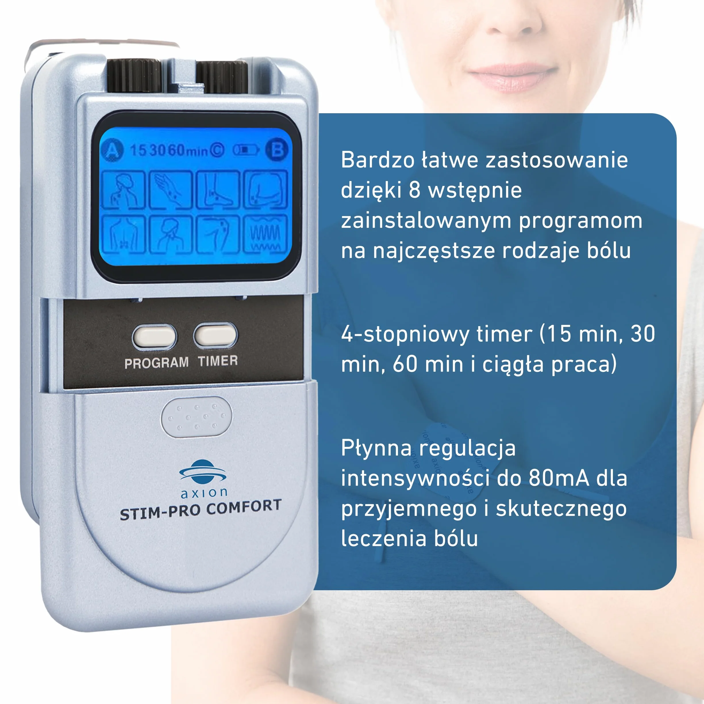 Elektrostymulator TENS STIM-PRO Comfort 2-kanałowy z 4 elektrodami żelowymi