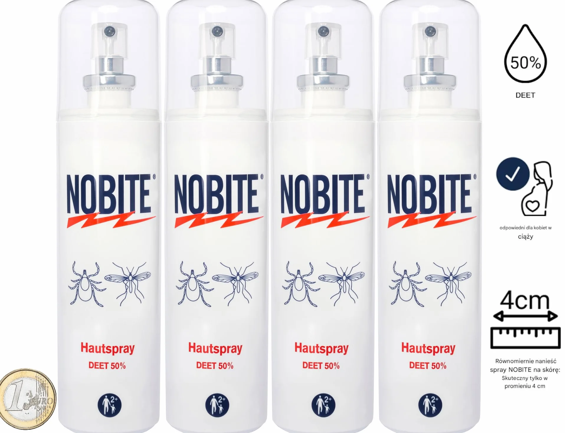 NOBITE Spray do Skóry 4x100ml – Silny Środek na Komary i Kleszcze, DEET 50%