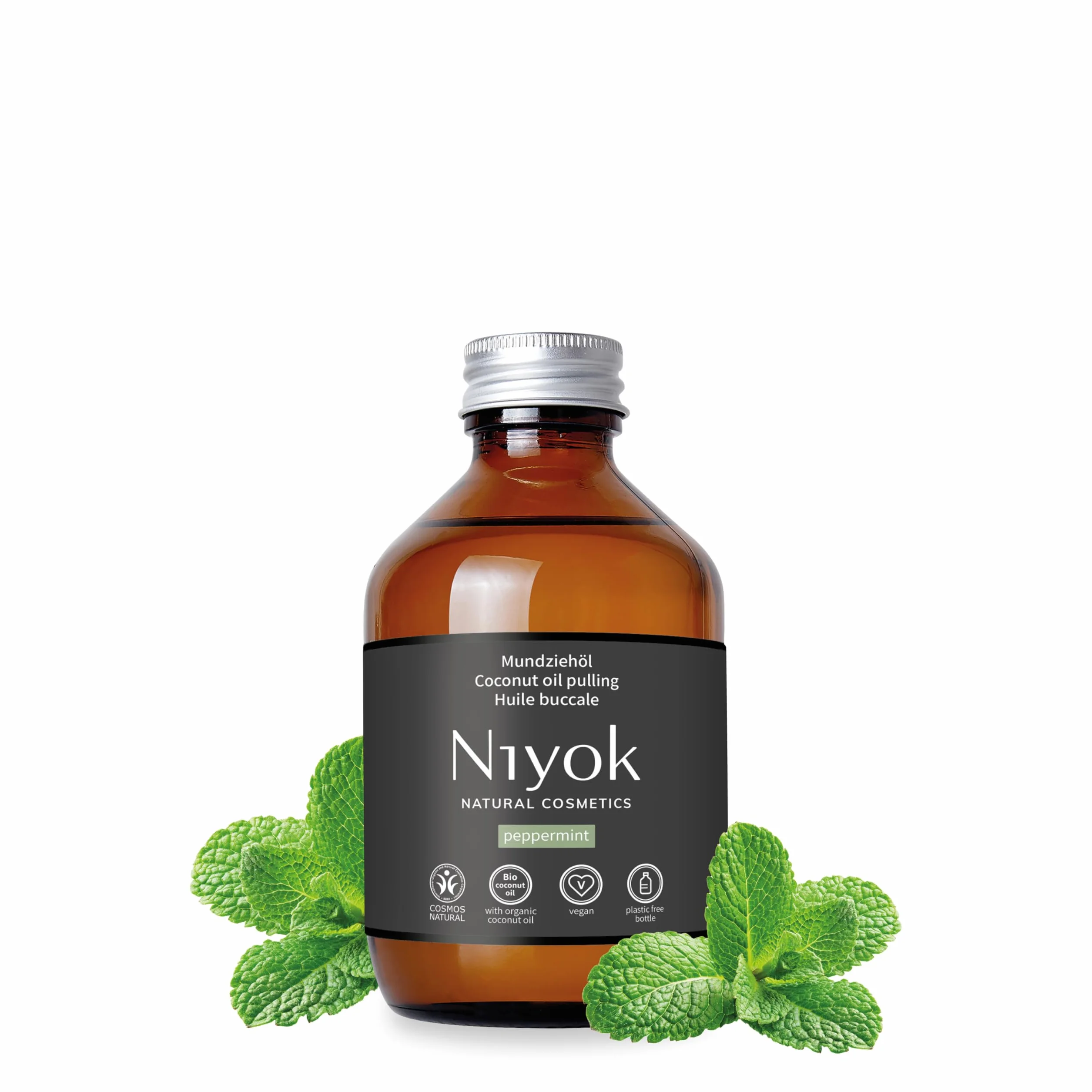 Niyok Olejek do ust z ekologicznego oleju kokosowego "mięta pieprzowa" (200 ml) • płukanie jamy ustnej z olejkami eterycznymi • Bio kuracja olejku kokosowego przeciwko próchnicy, kamieniu nazębnemu i