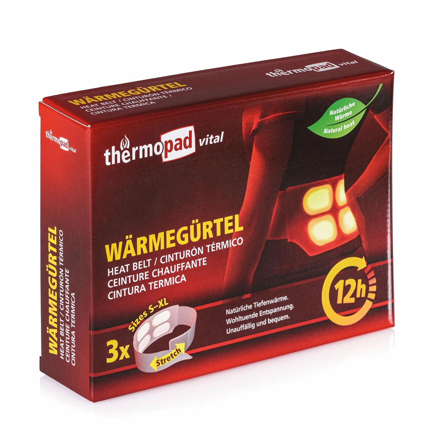 Thermopad Pas grzewczy rozm. S-XL (stretch/rzepy) – oryginalny produkt: 3 x pas grzewczy na 12 godzin ciepła I natychmiast gotowy do użycia pas termiczny z bardzo ciepłymi ogniwami grzewczymi –
