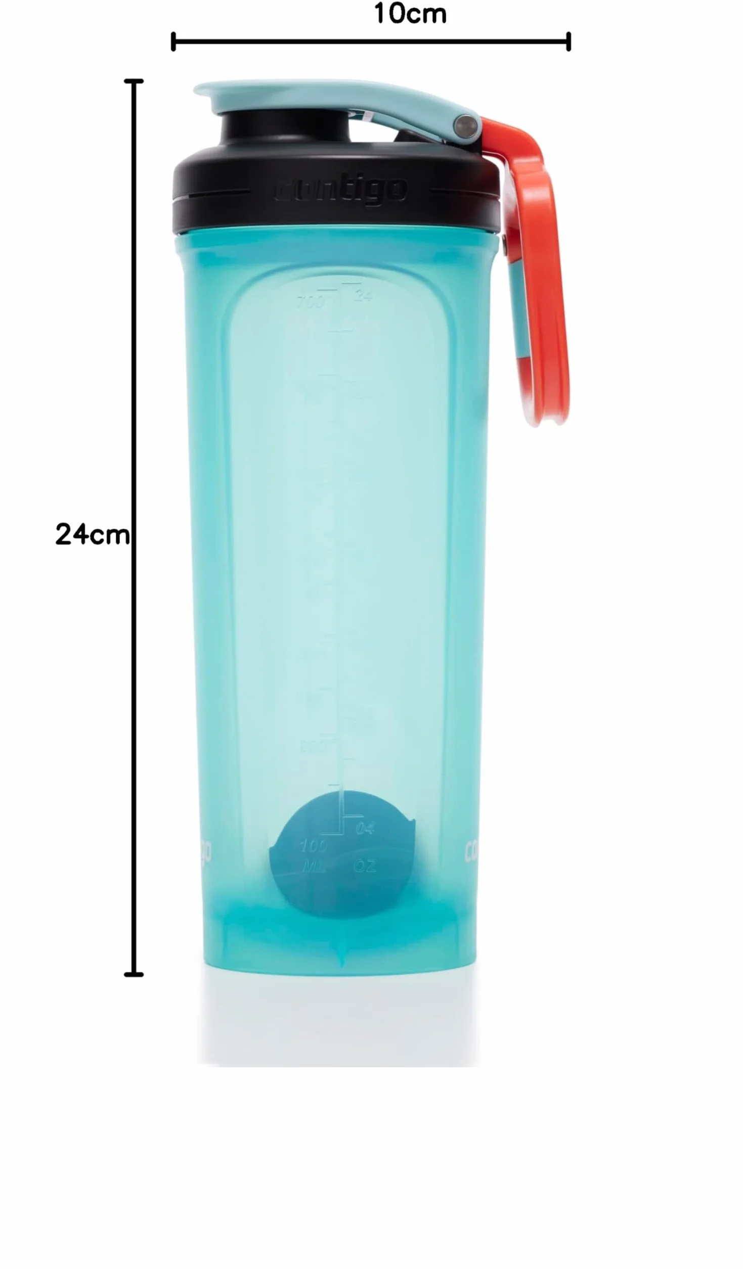 Contigo Shake & Go 2.0 Butelka z wytrząsaczem proteinowym, z kulką mieszającą, duży blender bez BPA, idealna do pudru proteinowego, koktajli odżywczych lub smoothie, szczelna butelka sportowa shake,