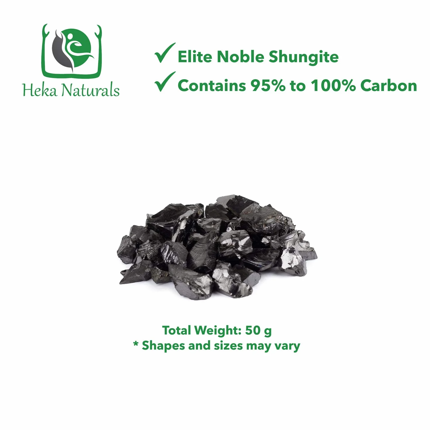 Heka Naturals Shungite Elite Kamienie do Oczyszczania wody | Srebrnego połysku, Surowego Elitarnego Szlachetnego Szungitu do Oczyszczania Wody i Filtrowania | Naturalne i Autentyczne bryłki firmy Karelia (100)