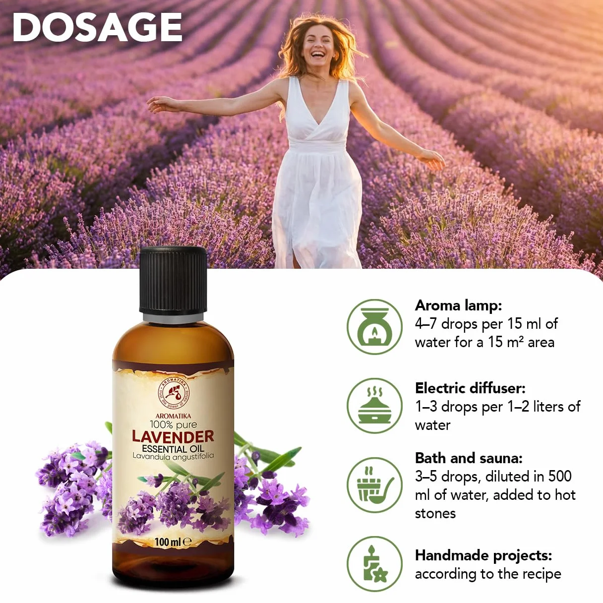 Olejek Eteryczny Lawendowy 100 ml - Lavandula Angustifolia - Olejek Aromatyczny do Dyfuzora - Aromaterapia - Świece Zapachowe - Mydła - Odświeżanie Powietrza