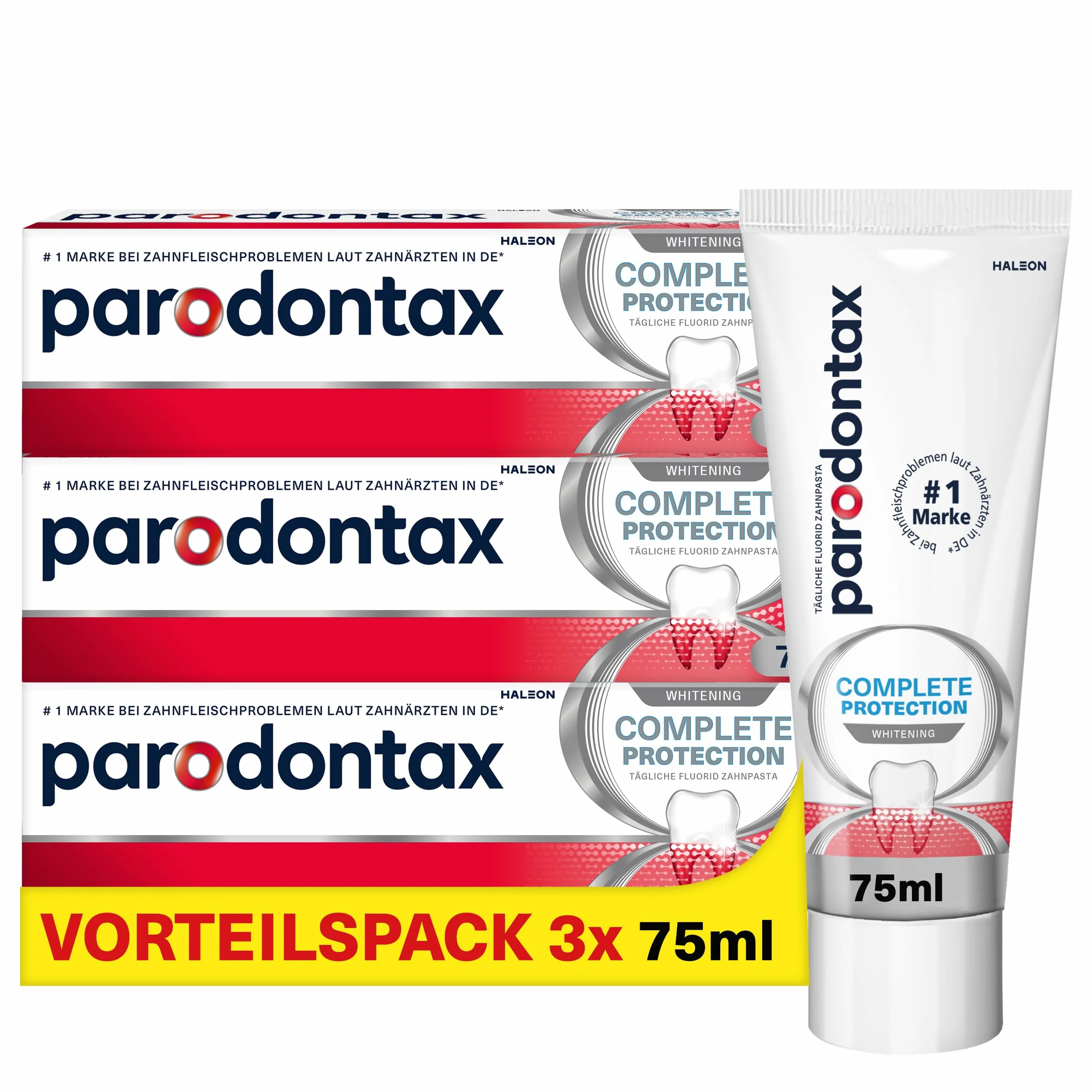 Parodontax Complete Protection wybielająca pasta do zębów, 3 x 75 ml, pasta do zębów w przypadku problemów z dziąsłami