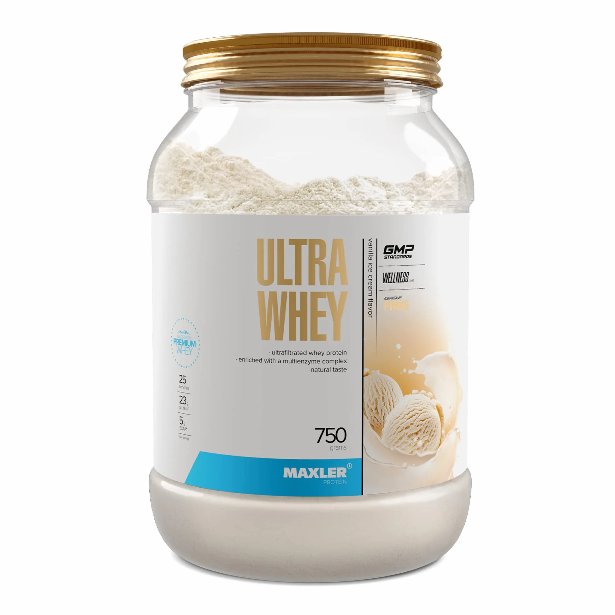 Maxler Ultra Whey Protein 23g białka porcja Pure Whey Protein Powder Koncentrat Izolat Hydrolizat BCAA Lody waniliowe 750g