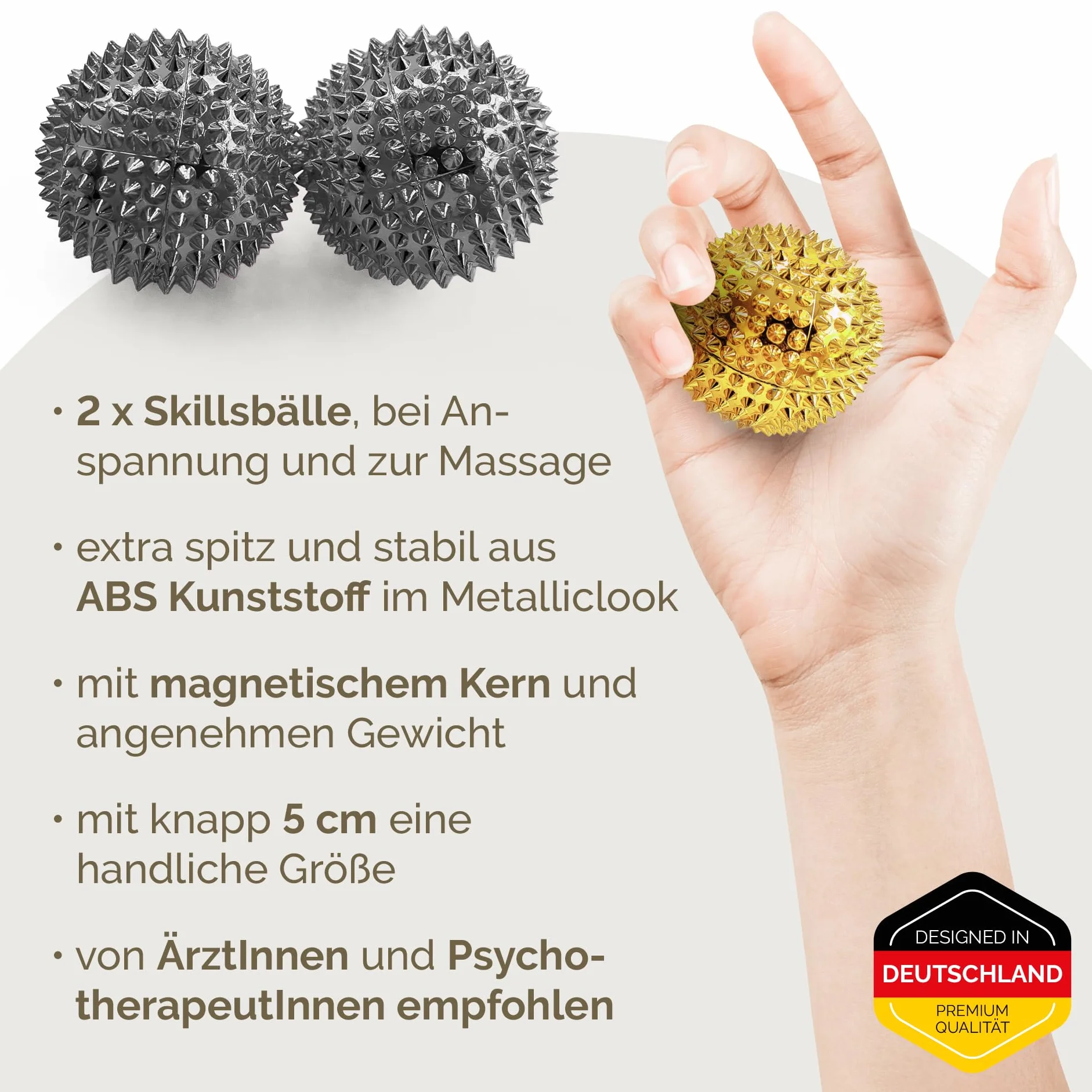 2 x DBT Skills piłka z jeżem | magnetyczna piłka do akupresury wysokiego stresu | głęboki niebieski | średnica 47 mm | do redukcji stresu lub masażu, przeciw napięciu i większej ruchliwości i