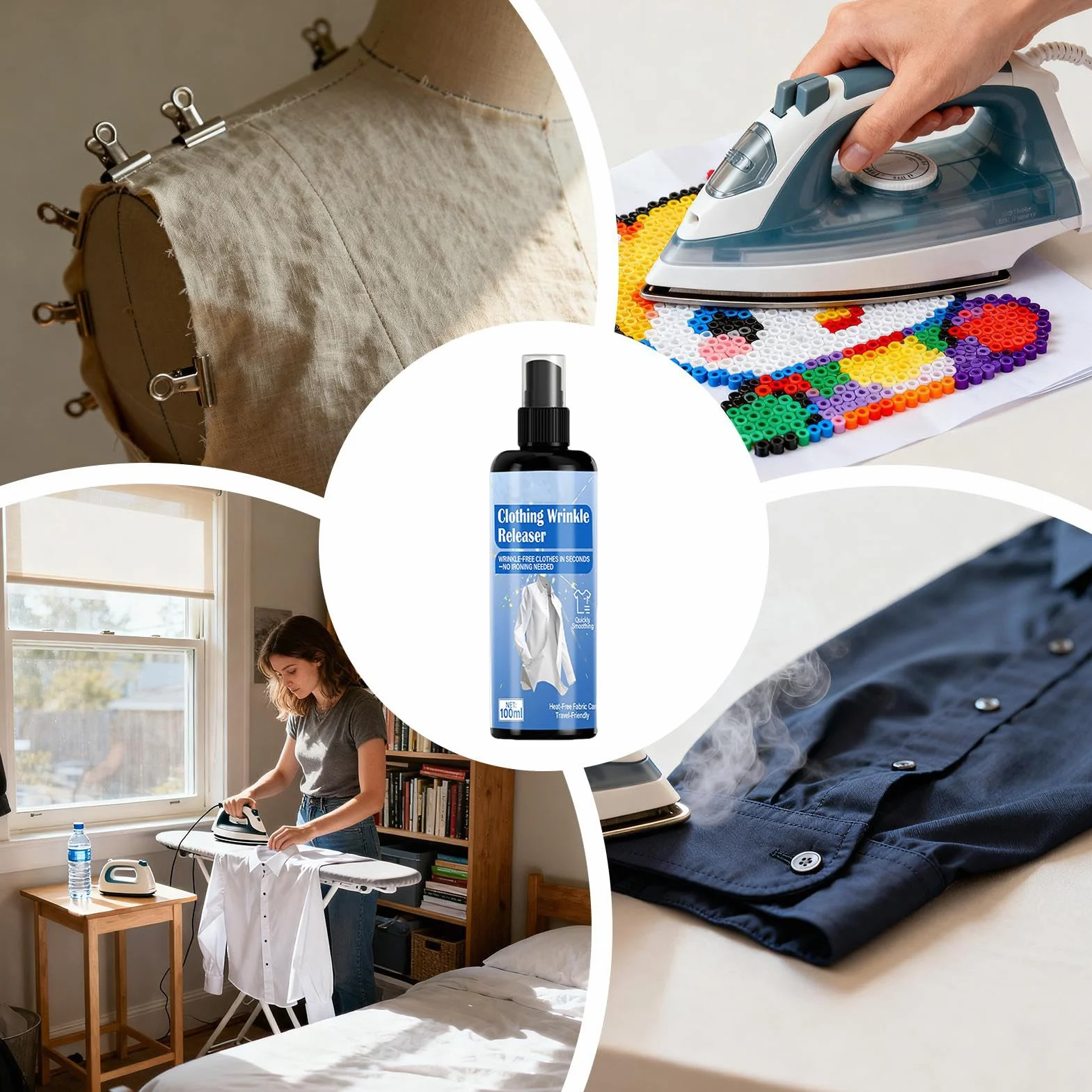 Spray do krochmalenia do prasowania - 100ml Antystatyczny spray prasowania tkanin - Mgiełka zmiękczająca ubrania i odzież, Prania w Domu, Podróży, na Studia, dla Koszul, Obrusów, Pościeli