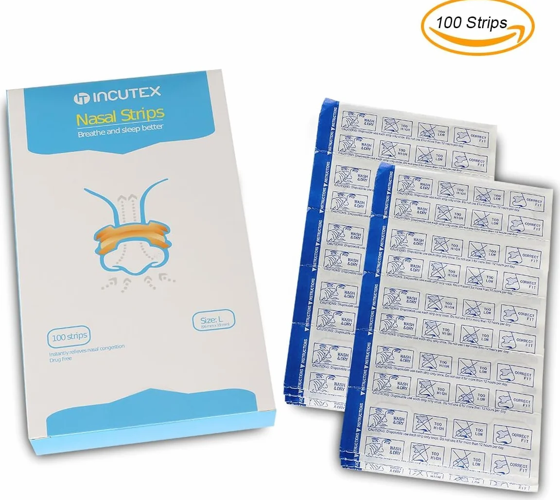 Incutex 100 szt plastry na nos przeciw chrapaniu paski do nosa stoper chrapania, rozmiar L