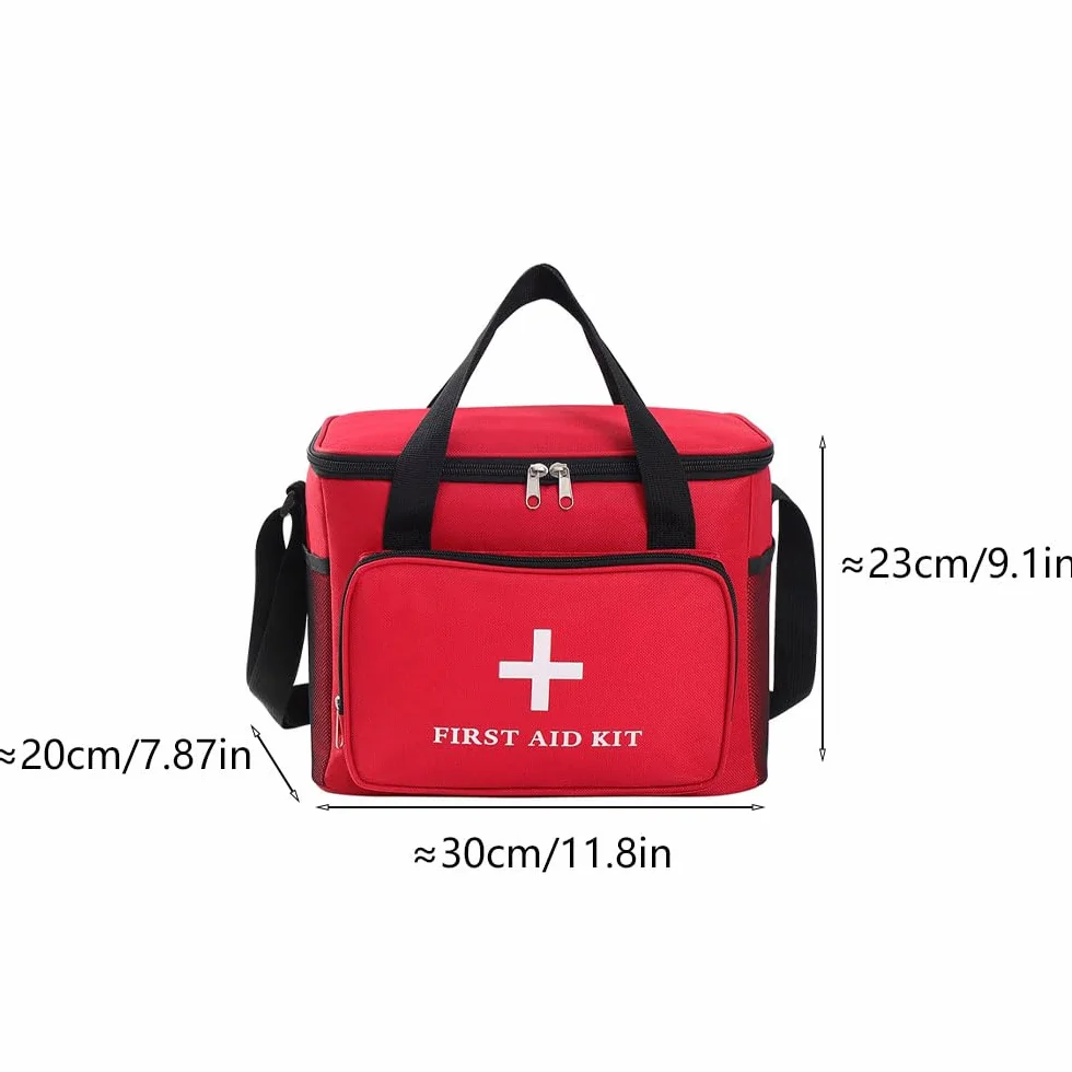Torba pierwszej pomocy, pusta torba medyczna, 14 l, podróżna apteczka pierwszej pomocy z uchwytem/paskiem na ramię, wodoodporna, do podróży, łatwo dostępna (czerwona)