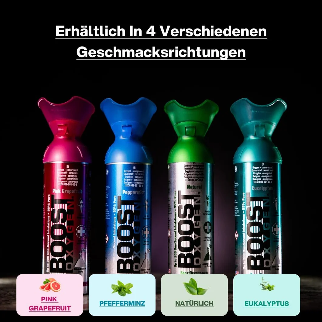 Czysty tlen w puszce 9 litrów MENTOLOWY EUKALIPTUS naturalny 95% czystego tlenu przenośny pojemnik 150 inhalacji