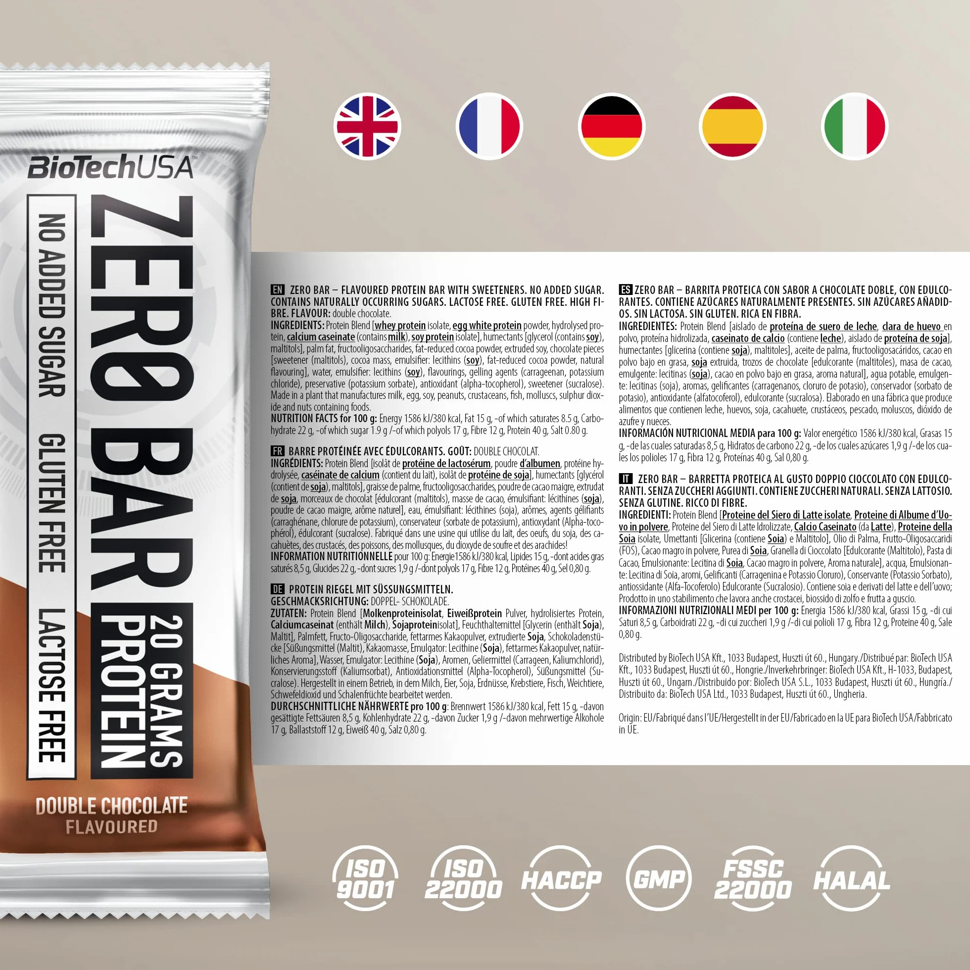 BioTechUSA Zero Bar Przekąska białkowa - O niskiej zawartości cukru i bez laktozy | Chrupiąca konsystencja | Pyszne smaki | Idealne do diety i treningów, Flavour Mix, 10 * 50g