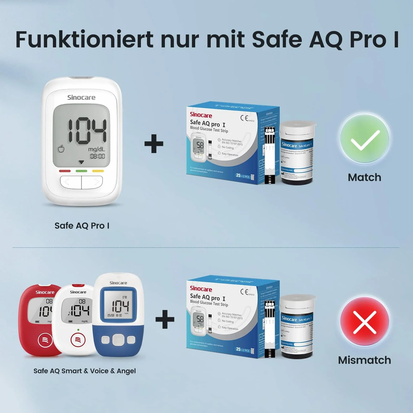 Sinocare Pasek testowy cukru we krwi, zestaw 100 pasków testowych z 100 lancetami, technologia FAD-GDH