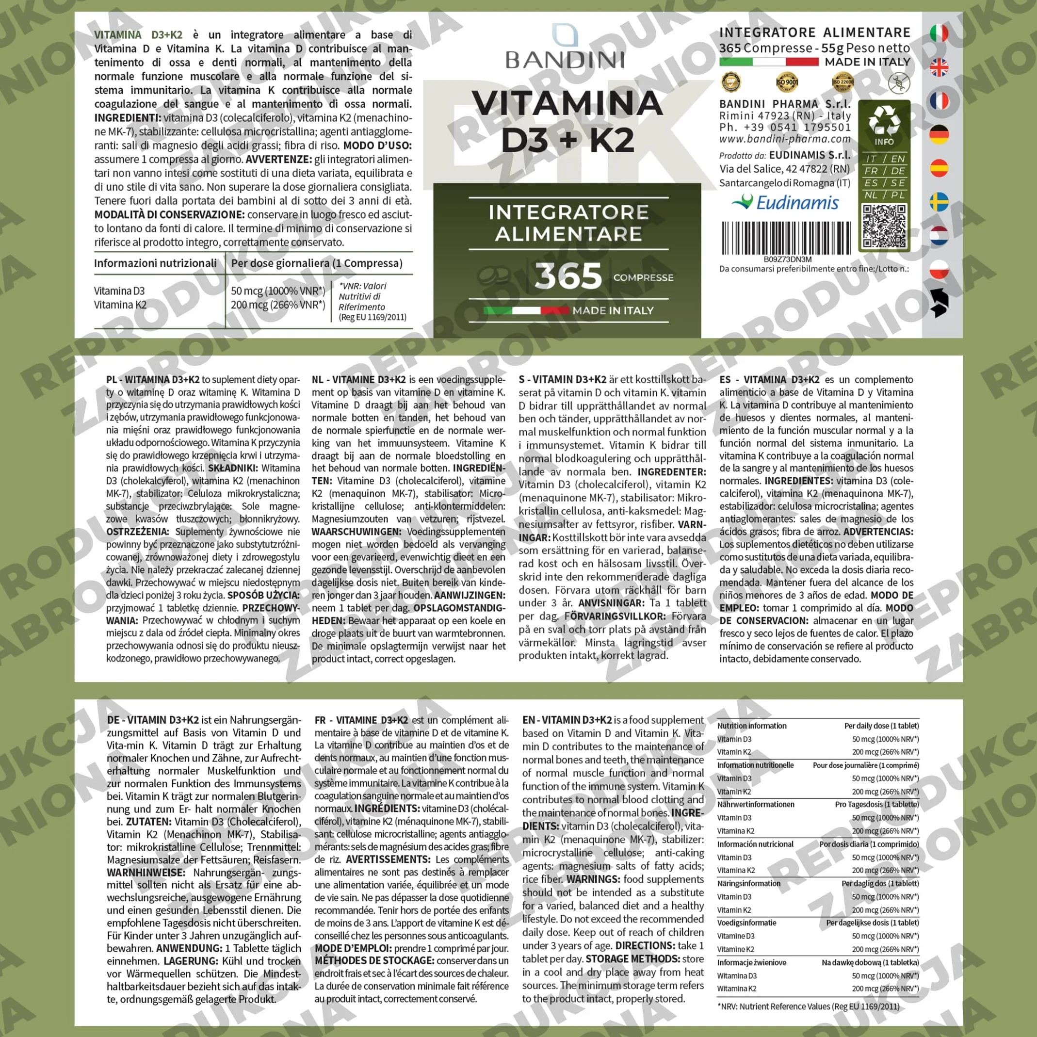 Bandini Witamina D3 K2 365 Tabletek 2000 IU MK-7 200 µg Suplement