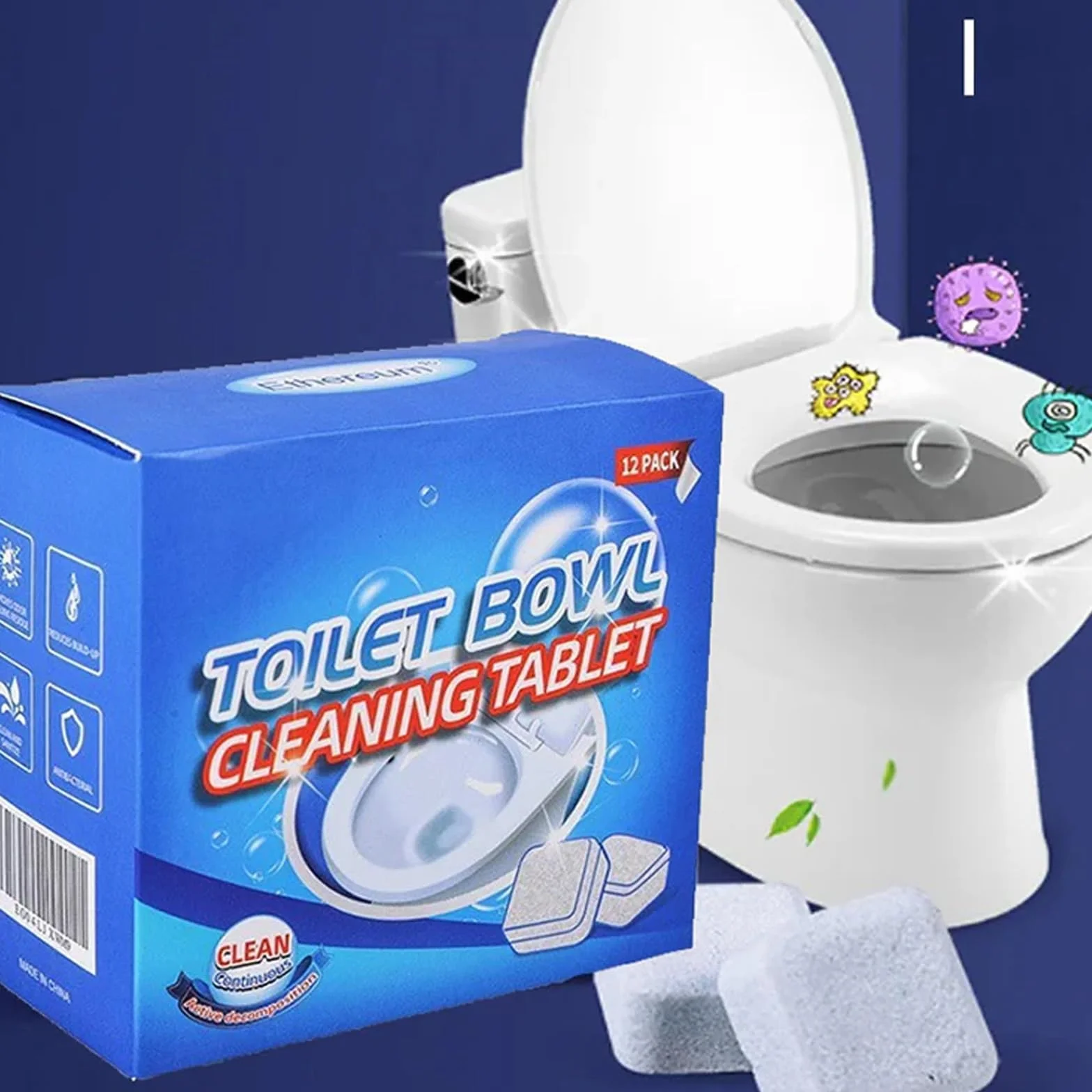 Powerful Toilet Bowl Cleaner Tablets, Toilet Descaler Tablets 12 Tablets, Strong Toilet Limescale Remover, Toilet Freshener, Active Toilet Bowl Cleaning Sheet, Toilet Cleaner for Stains(1box)
