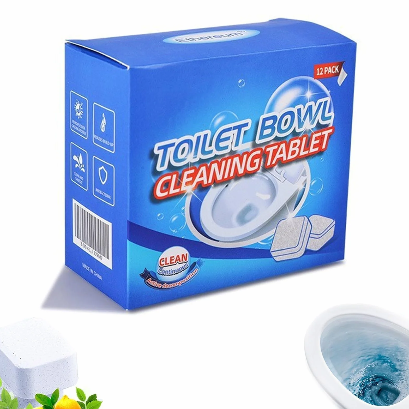 Powerful Toilet Bowl Cleaner Tablets, Toilet Descaler Tablets 12 Tablets, Strong Toilet Limescale Remover, Toilet Freshener, Active Toilet Bowl Cleaning Sheet, Toilet Cleaner for Stains(1box)