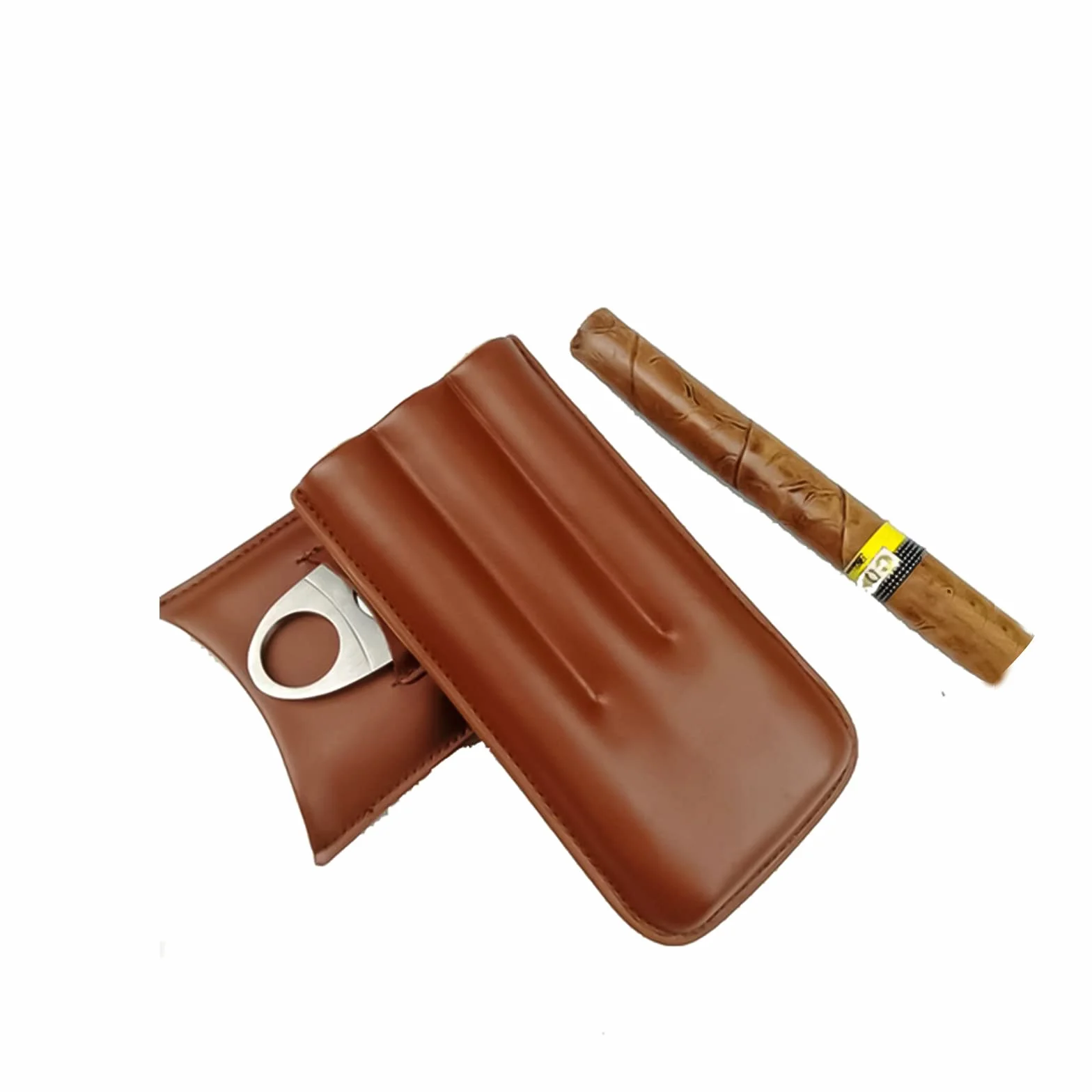 Etui na cygara, 3 cygara, skórzane etui z przecinakiem do cygar, do przenośnego humidora, cygar, na krótkie wycieczki (brązowe)