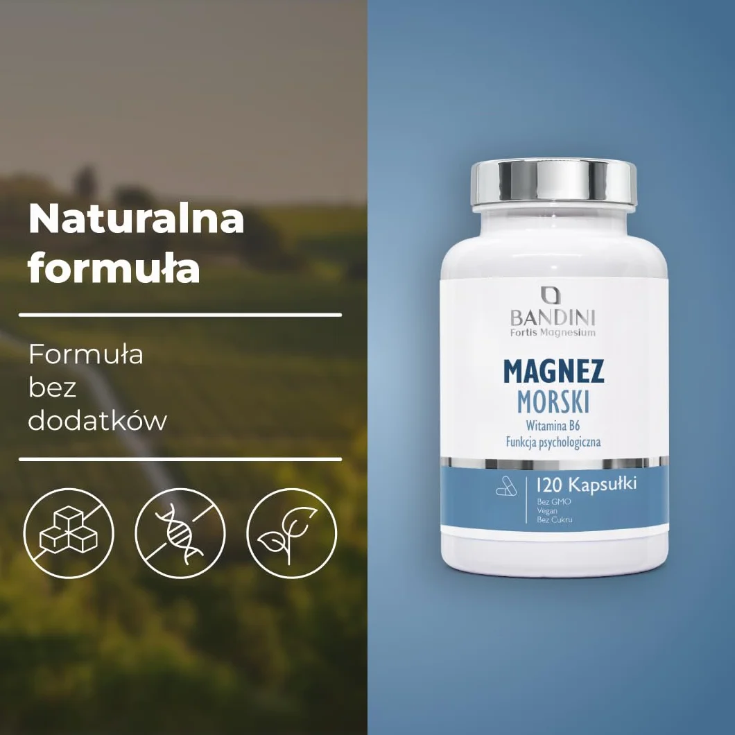 Bandini® Marine Magnez i Witamina B6 - Skutecznie zwalcza zmęczenie, stres i ból - 120 kapsułek pochodzenia roślinnego (kuracja 4-miesięczna) - Poprawia sen, układ nerwowy i mięśniowy