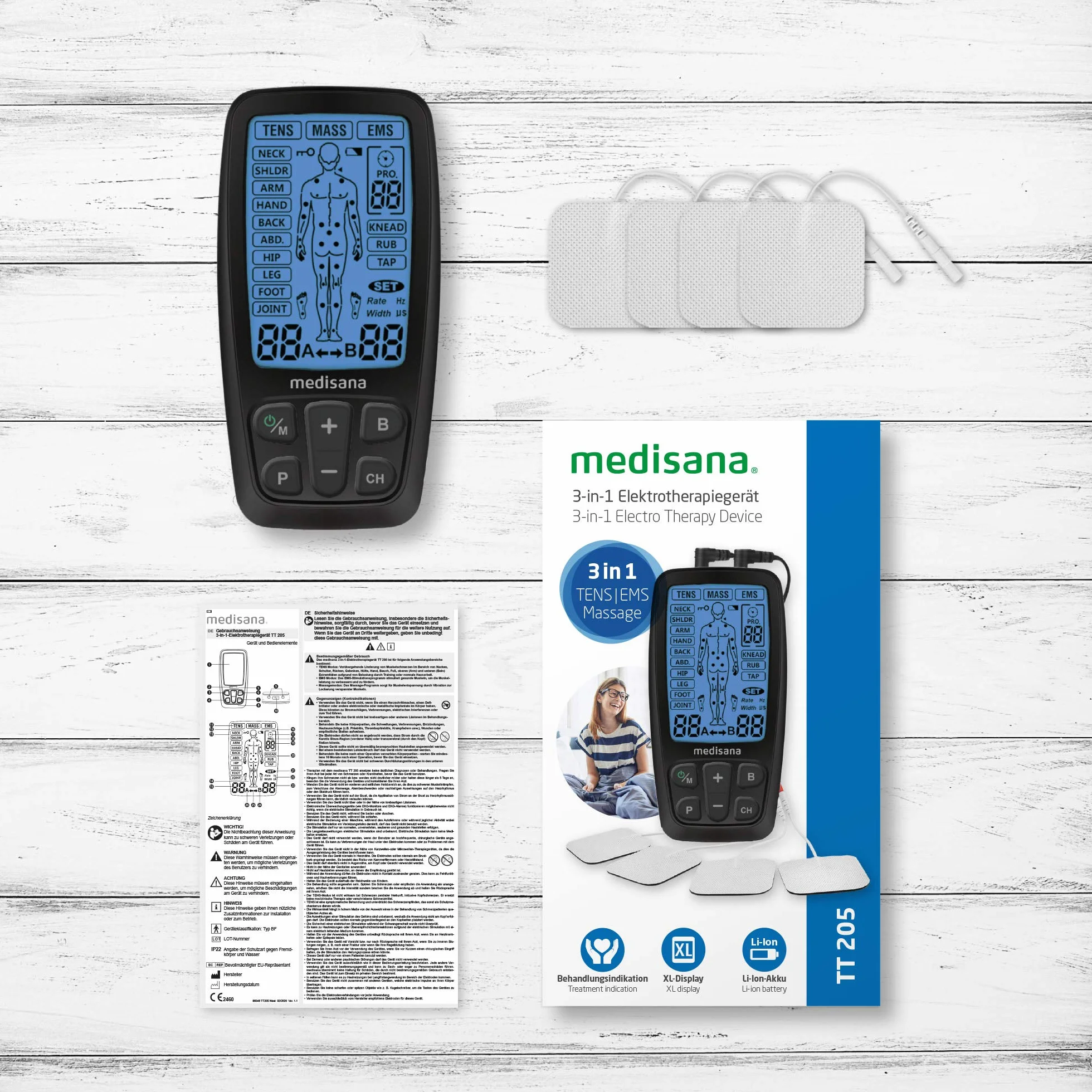 Medisana TT 205 TENS aparat do stymulacji EMS 60 programów 4 elektrody