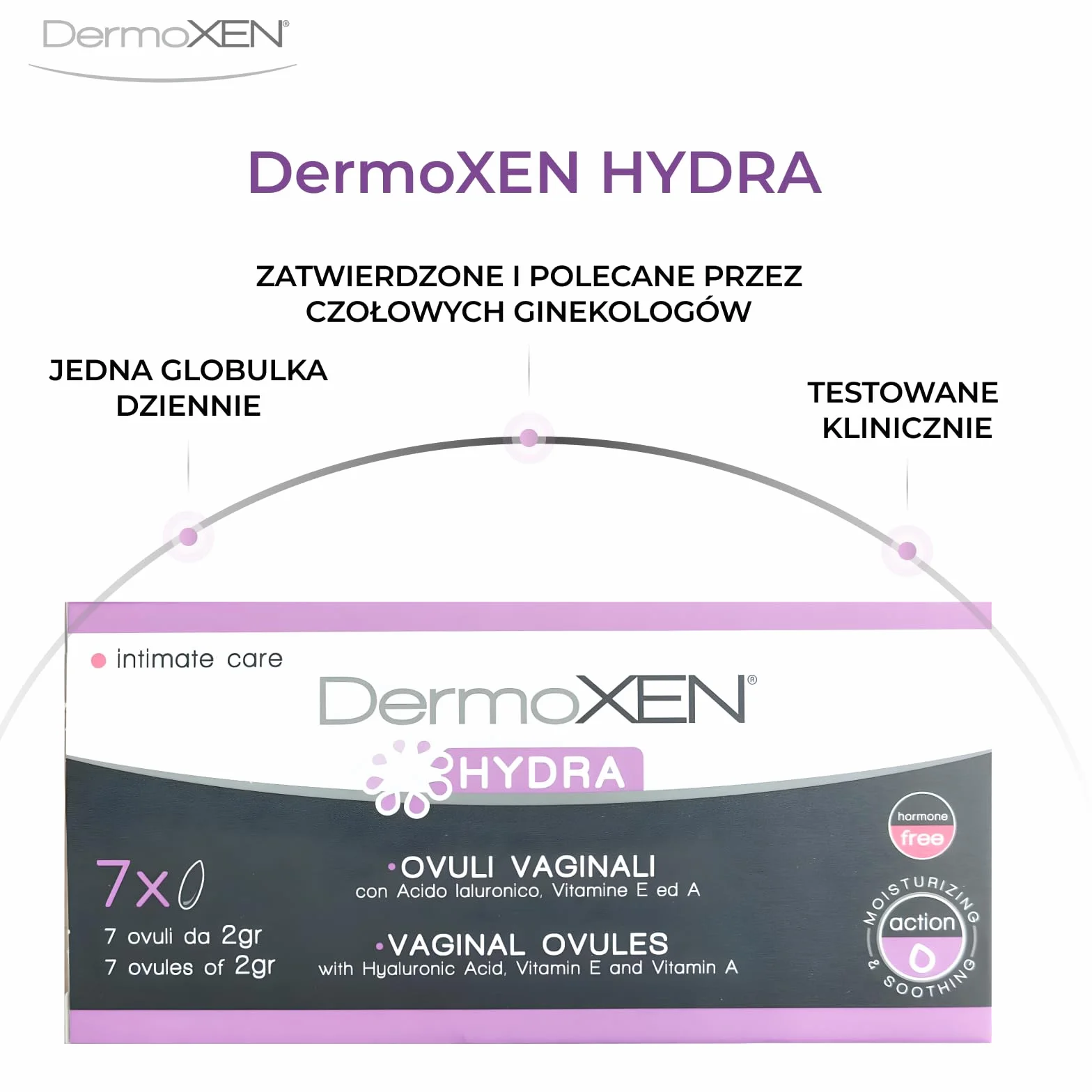DermoXEN Hydra Globulki dopochwowe z kwasem hialuronowym i aloesem | Nawilżenie pochwy | Naturalna pielęgnacja intymna | Bez hormonów | Suchość pochwy | 7 globulek