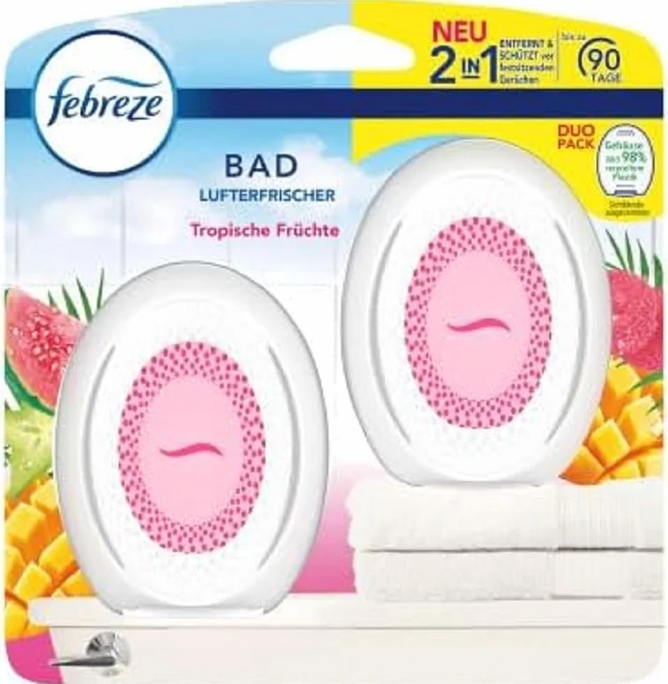 Febreze Odświeżacz powietrza do łazienki, ciągłe usuwanie i zapobieganie powstawaniu nieprzyjemnych zapachów, 2 sztuki