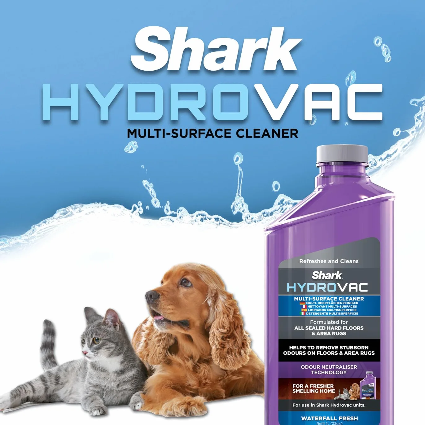 Shark HydroVac universalny środek do czyszczenia podłóg, 1 l z płynem neutralizującym zapachy do powierzchni, do odkurzaczy do twardych podłóg Shark HydroVac WD210 & WD110, 5320NU200EUUK