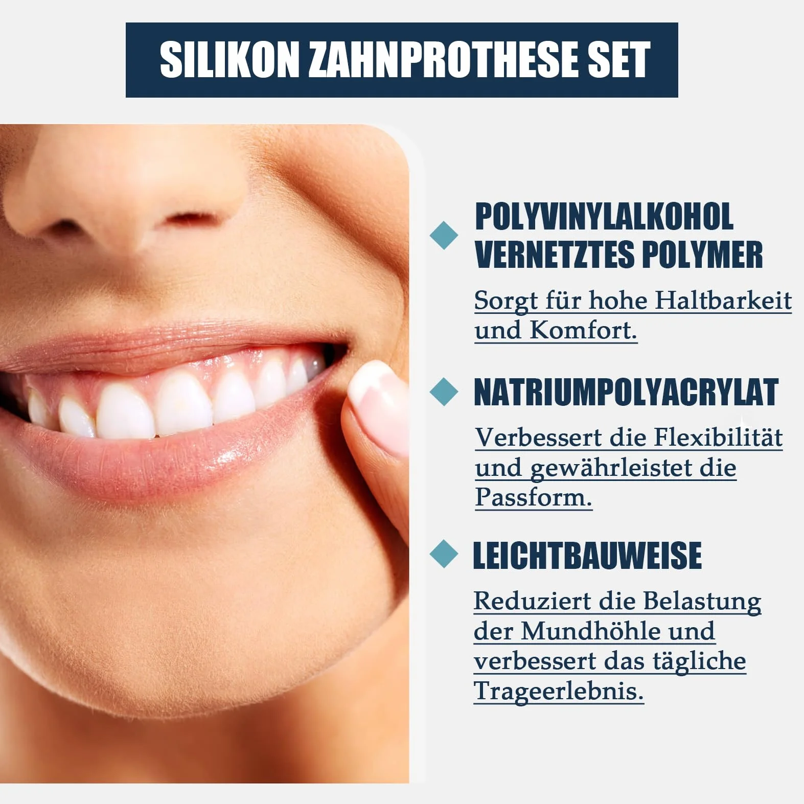 Kompletny zestaw protez silikonowych, pełnoustnych, silikonowych, protezy dentystyczne, kompletne protezy, protezy kosmetyczne, dla mężczyzn i kobiet