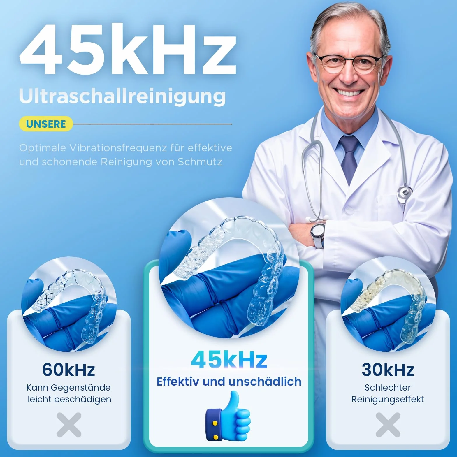 Urządzenie do czyszczenia ultradźwiękowego 45000 Hz, ultradźwiękowy środek czyszczący UV 200 ml Dental Pod - ultradźwiękowy środek czyszczący do protez zębowych, aparatów ortodontycznych,