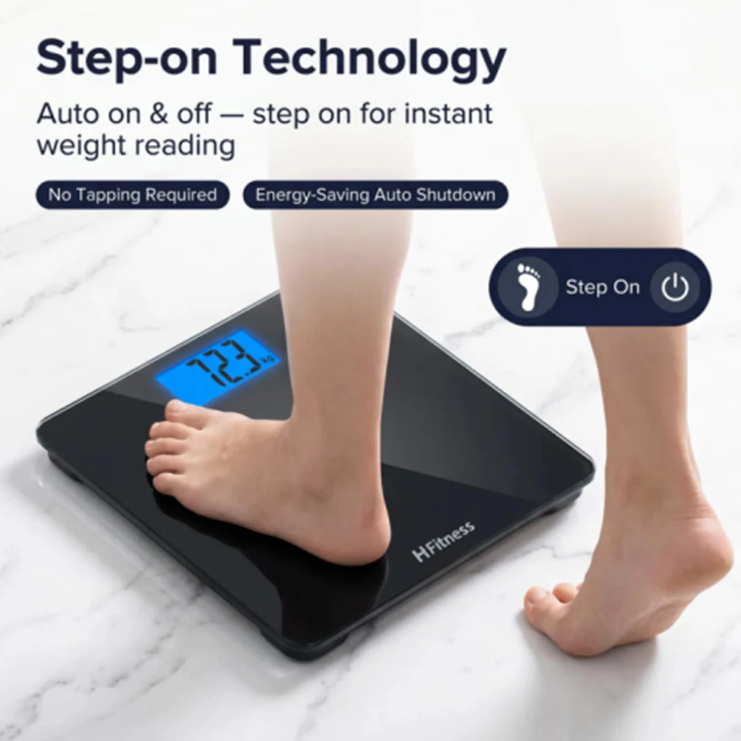 HomeFashion HFitness 28x28cm 180KG Cyfrowa Waga Łazienkowa do Pomiaru Masy Ciała Podświetlany Wyświetlacz Zarządzanie Wagą Czarna - Cyfrowe Wagi Łazienkowe