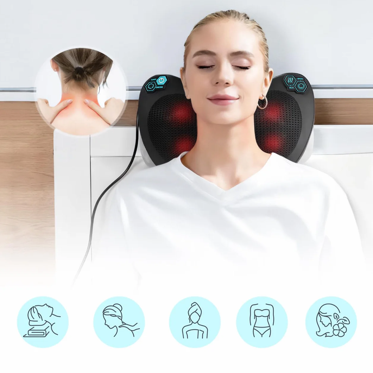 Masażer Poduszka Masująca Shiatsu do Pleców Karku Nóg Ciała PRO-Comfy30W-01