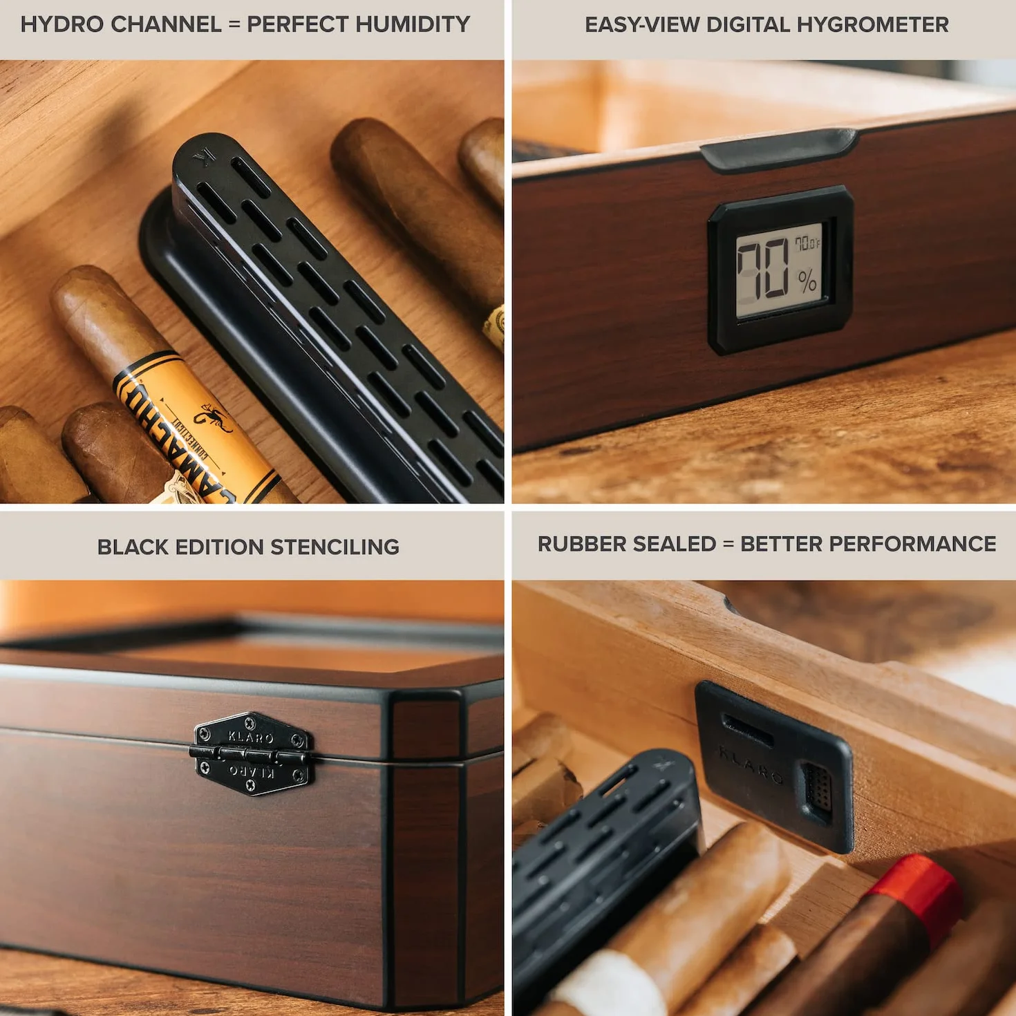 MAG Humidor Biurkowy Orzech Włoski Szklany Blat Magnetyczny Ośmiokątny Cyfrowy Higrometr Cedr Hiszpański 20-30 Cygar