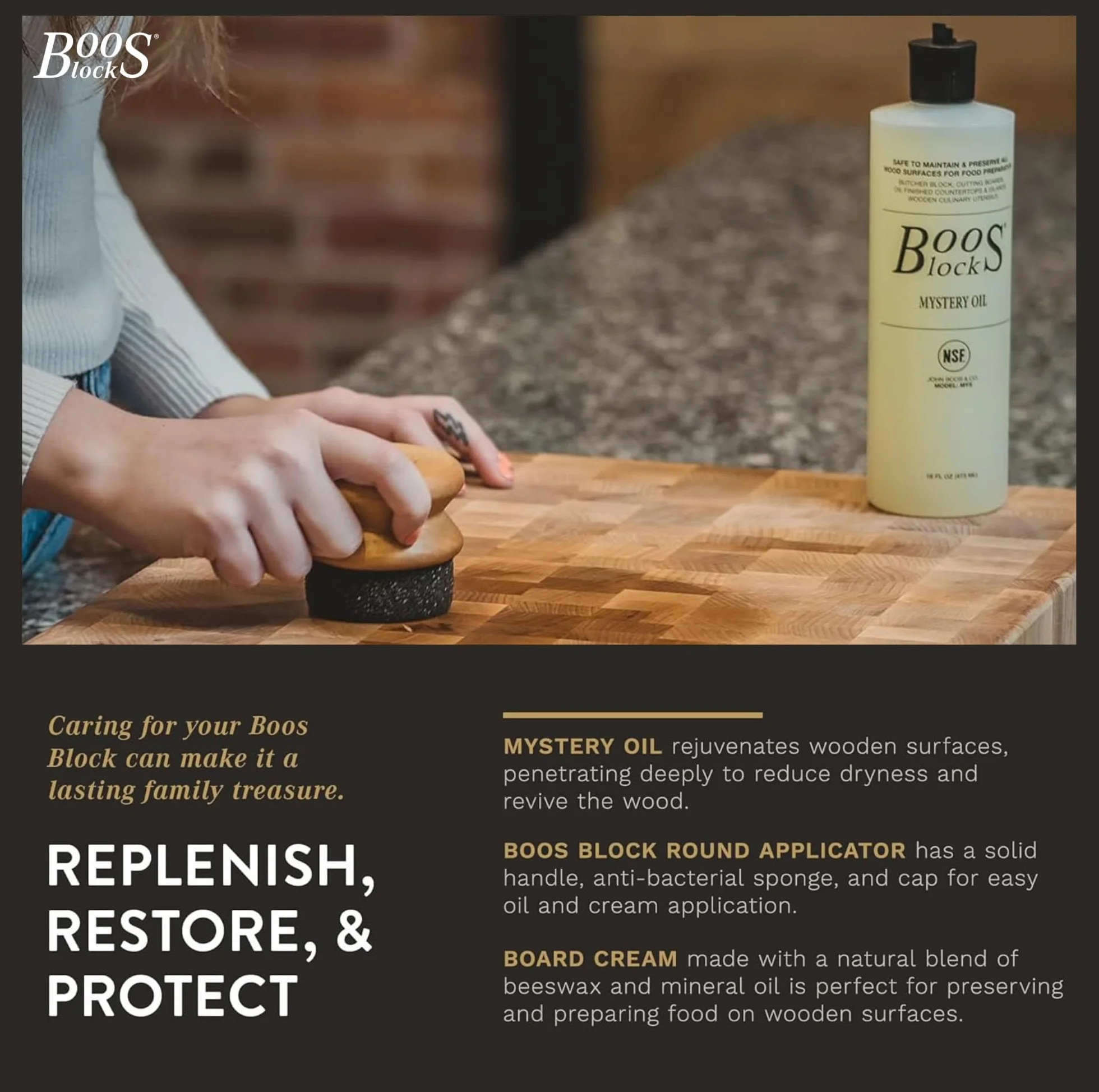 Boos Blocks® Mystery Oil olejek pielęgnacyjny, 473 ml; bezpieczny dla żywności olej do deski do krojenia, bloku mielonego, blatu kuchennego, przyborów kuchennych i wielu innych..