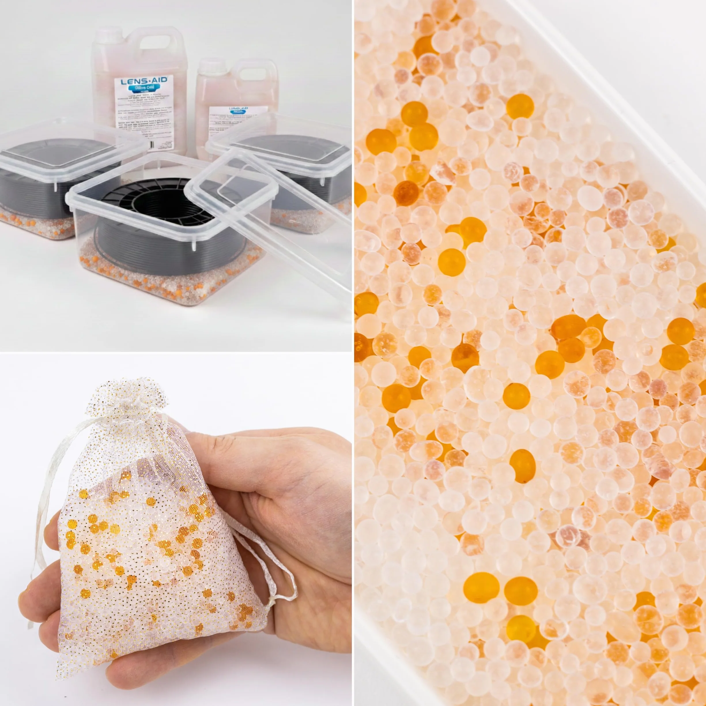 Lens-Aid Żel Krzemionkowy 1 kg – Pochłaniacz Wilgoci | Regenerowalne kulki silica gel w pojemniku, z pomarańczowo-zielonym wskaźnikiem do filamentu 3D, elektroniki i szafek