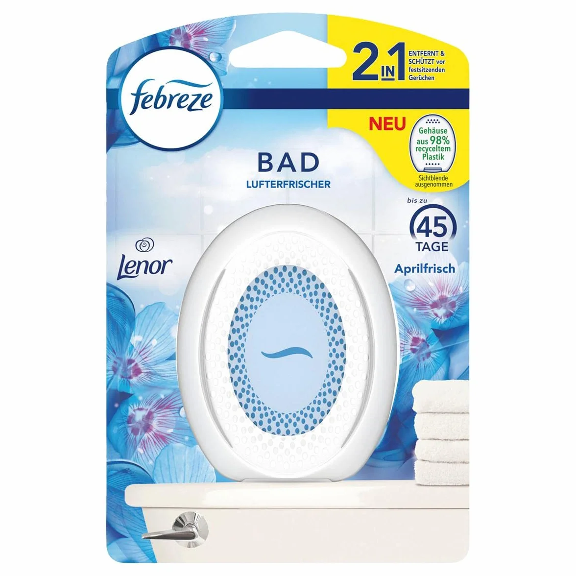 Febreze Lenor Aprilfrisch odświeżacz powietrza, 1 sztuka, zapach do WC, wtyczka zapachowa do ciągłego zwalczania zapachów i zapobiegania powstawaniu nieprzyjemnych zapachów