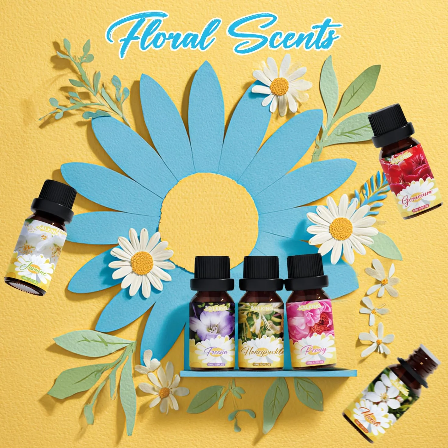 SALKING Zestaw olejków eterycznych 100% czysty 6 x 10 ml jaśmin neroli wiciokrzew piwonia geranium frezja