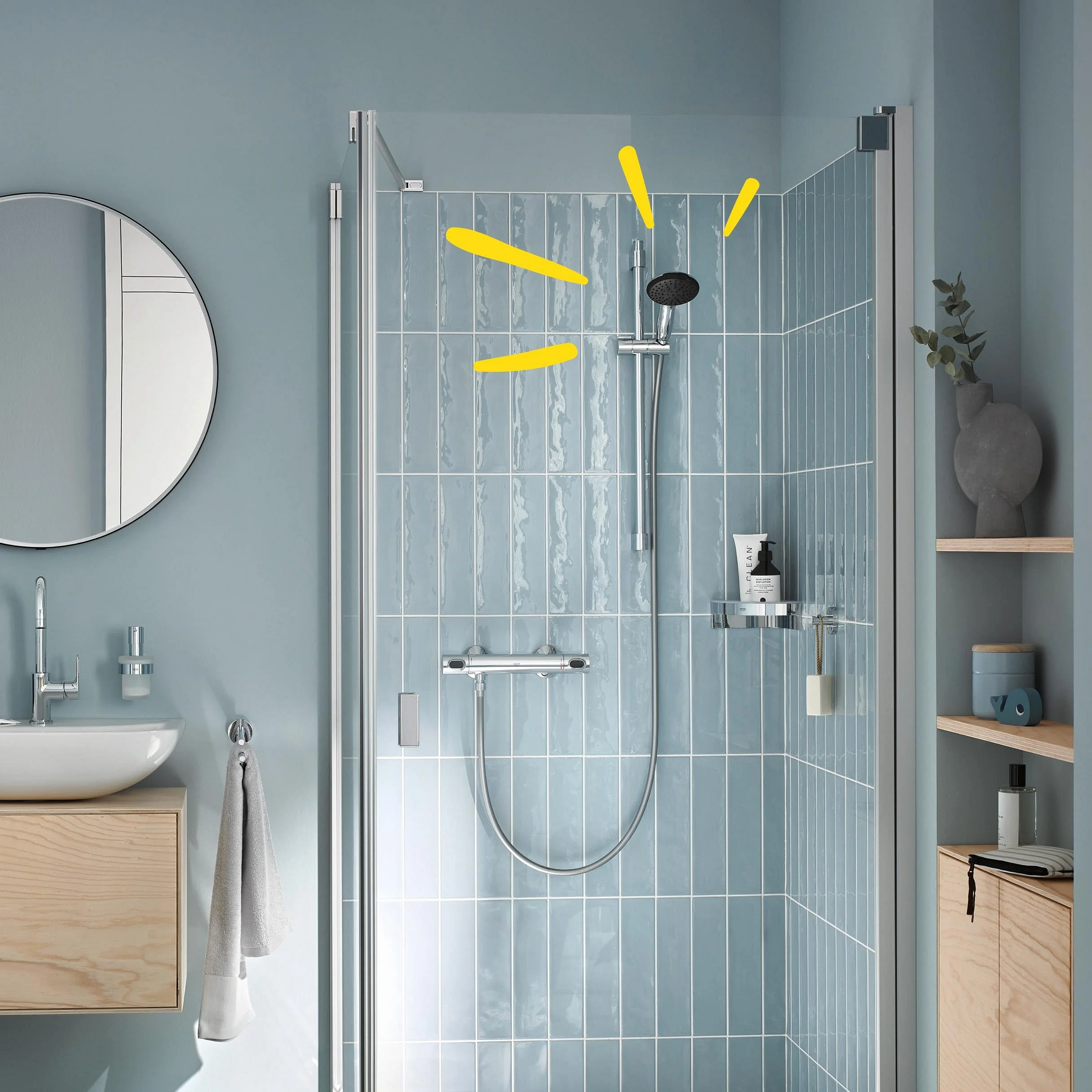 Grohe Vitalio 27940001 słuchawka prysznicowa, oszczędzająca wodę 9 l na min (1 rodzaj strumienia, standardowe przyłącze, silikonowy pierścień chroni przed upadkiem), okrągła, chromowana