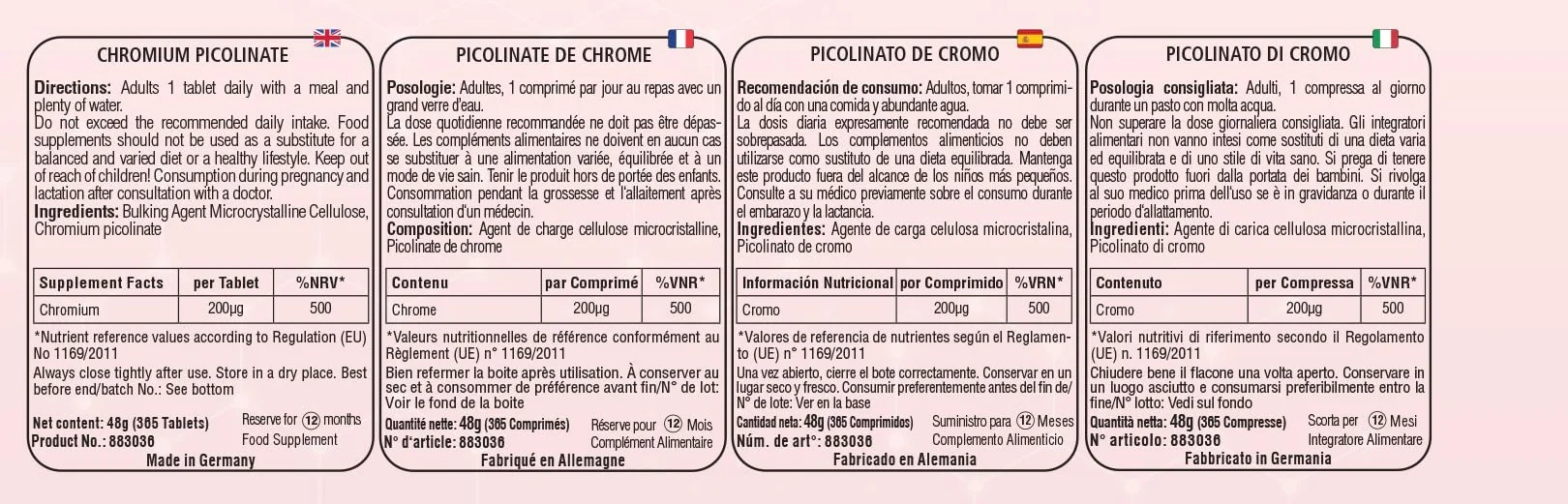 Pikolinian chromu 200μg 365 tabletek NutriFair normalny poziom cukru we krwi wegański