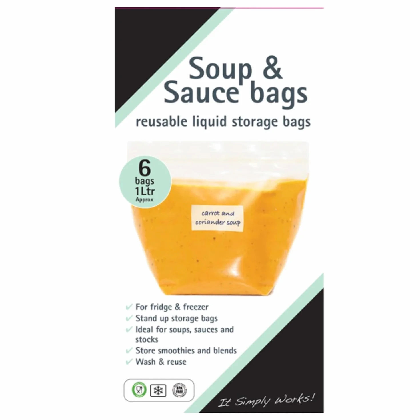 Toastabags 6 sztuk 1 l torby do przechowywania zupy i sosu wielokrotnego użytku