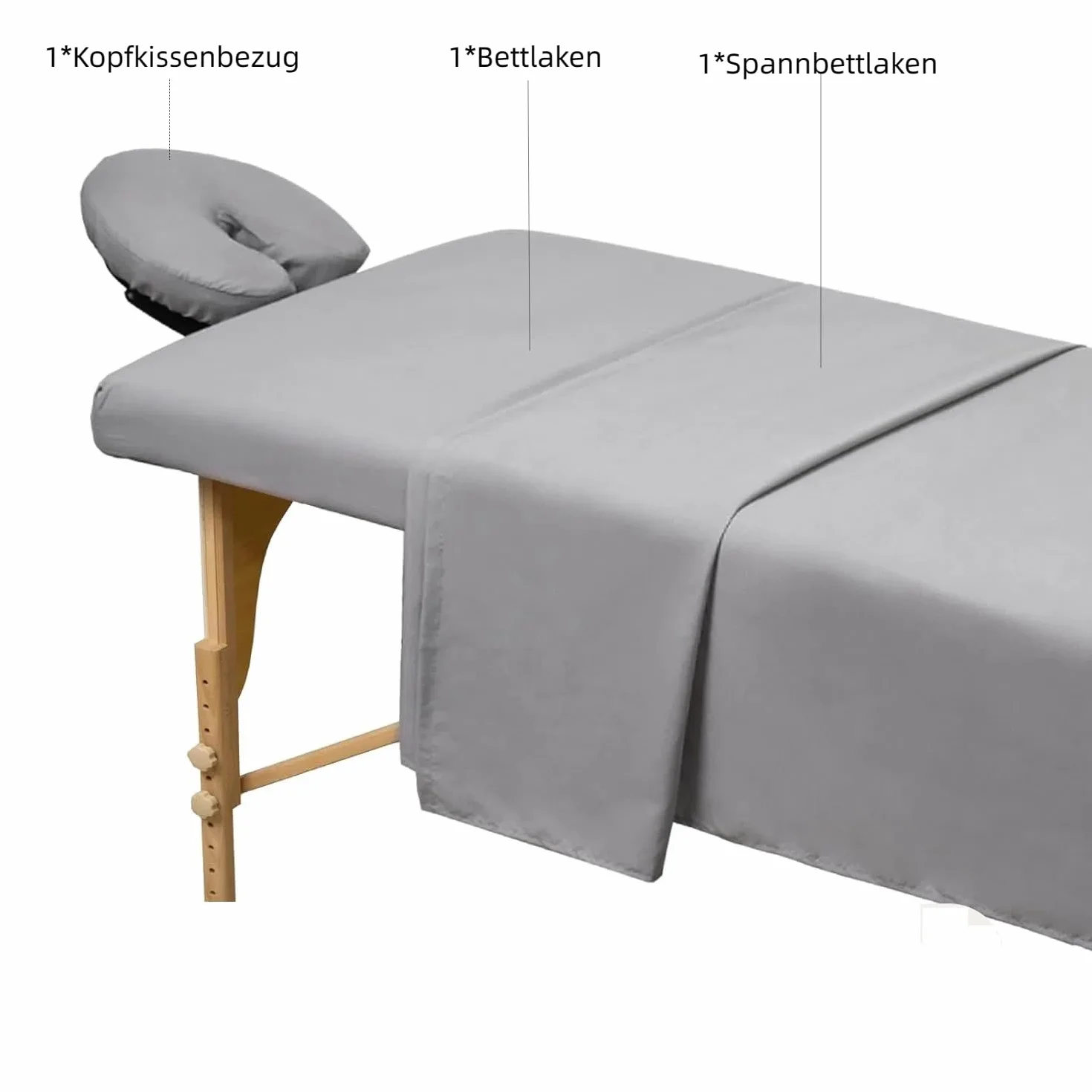 Generisch 3-częściowy zestaw pościeli z mikrofibry do masażu Premium, w tym poszewka na kołder, prześcieradło i pościel, dla salonu kosmetycznego spa, jasnoszary