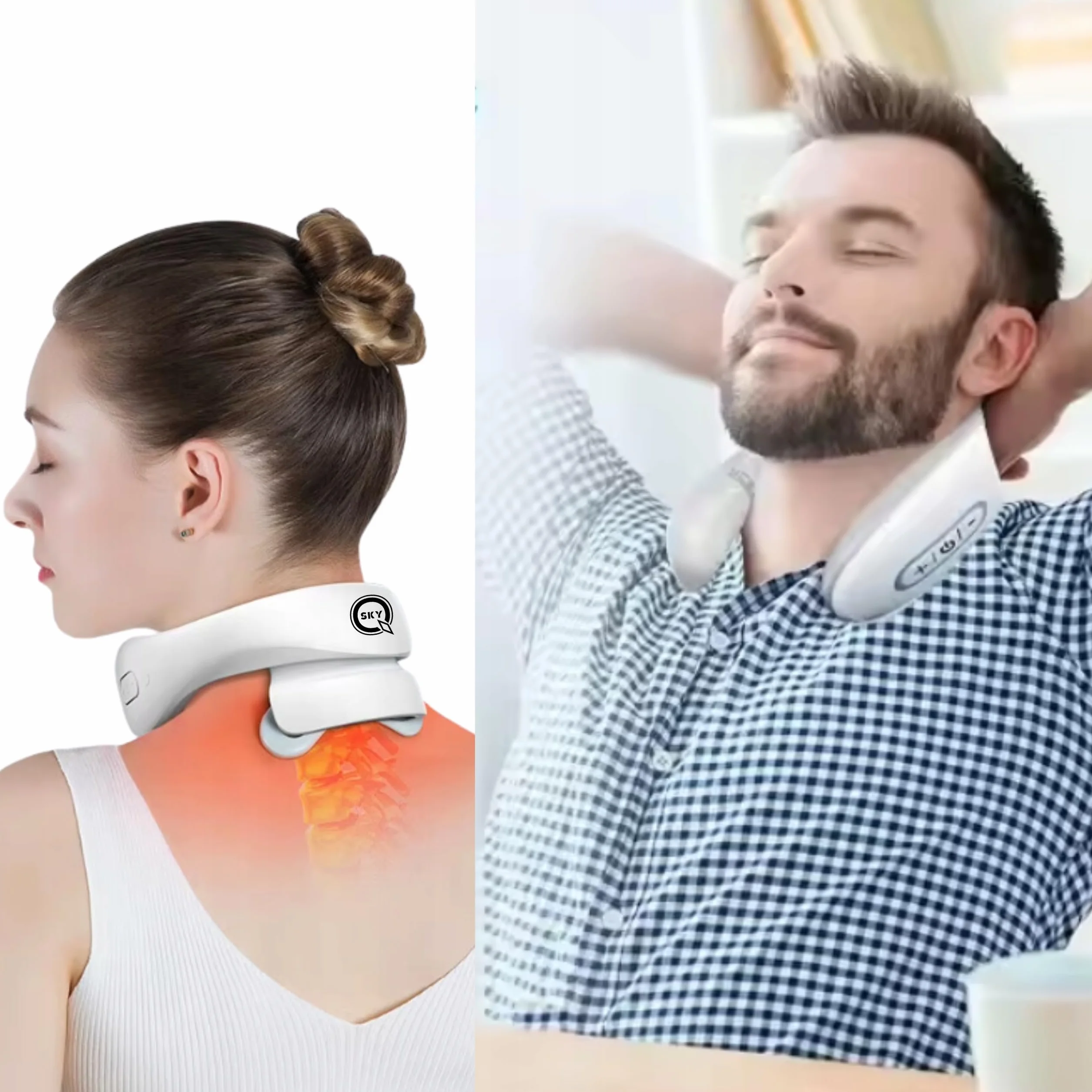 QSKY Masażer Szyi z 9 Głowicami Masującymi 360°, Sztywność Karku, Ból, Grzanie do 42°C, 5 Programów Masażu, 15 Poziomów Intensywności, Bezprzewodowy