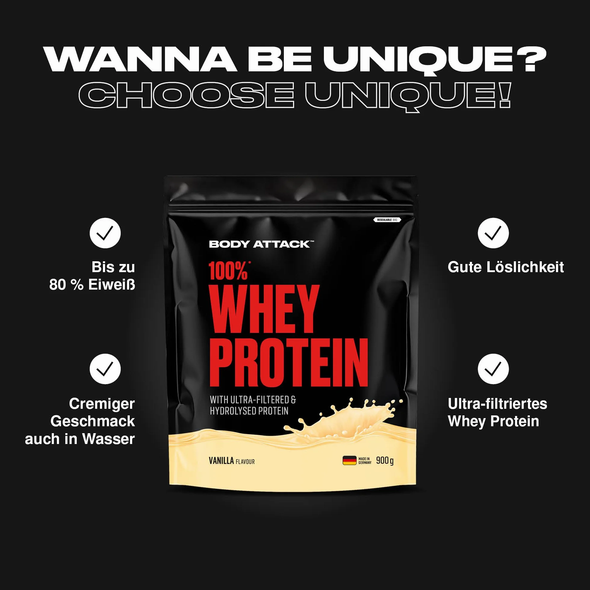 Body Attack 100% WHEY PROTEIN wanilia 900 g proszek białkowy z hydrolizatem i BCAA